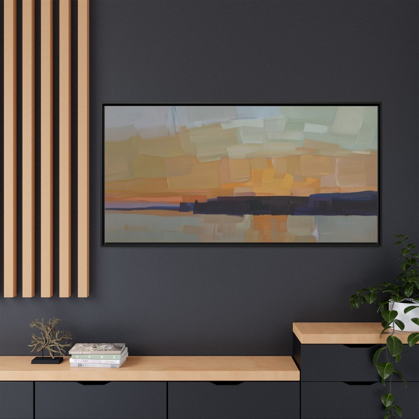 Framed Matte Canvas Sunset Abstract Landscape Art Print