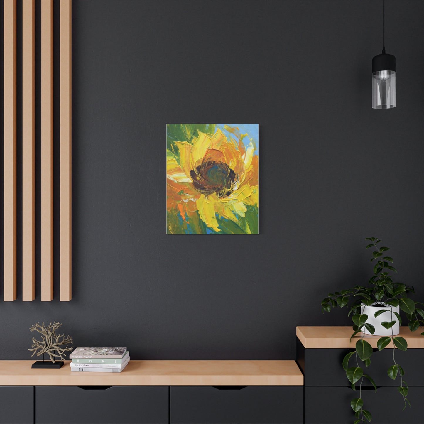 Sunflower Abstract Matte Canvas Wall Art — Bright Floral Painting on Stretched Canvas
