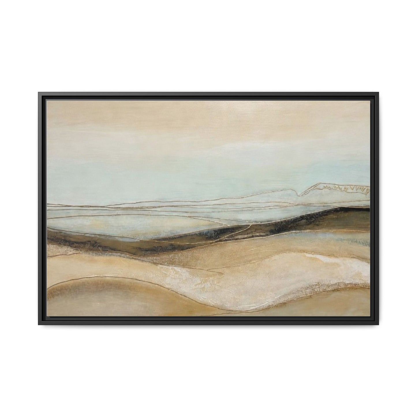 Framed Matte Canvas Wall Art — Neutral Abstract Landscape in Soft Blues & Earth Tones