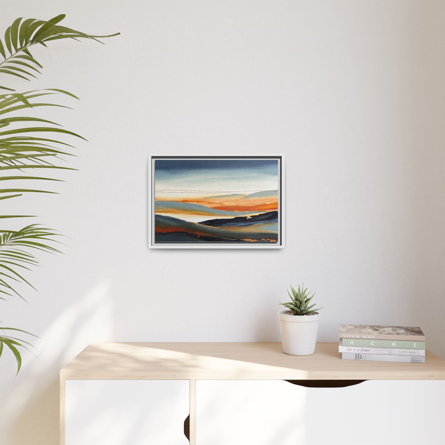 Framed Matte Canvas: Abstract Coastal Sunset Landscape Wall Art