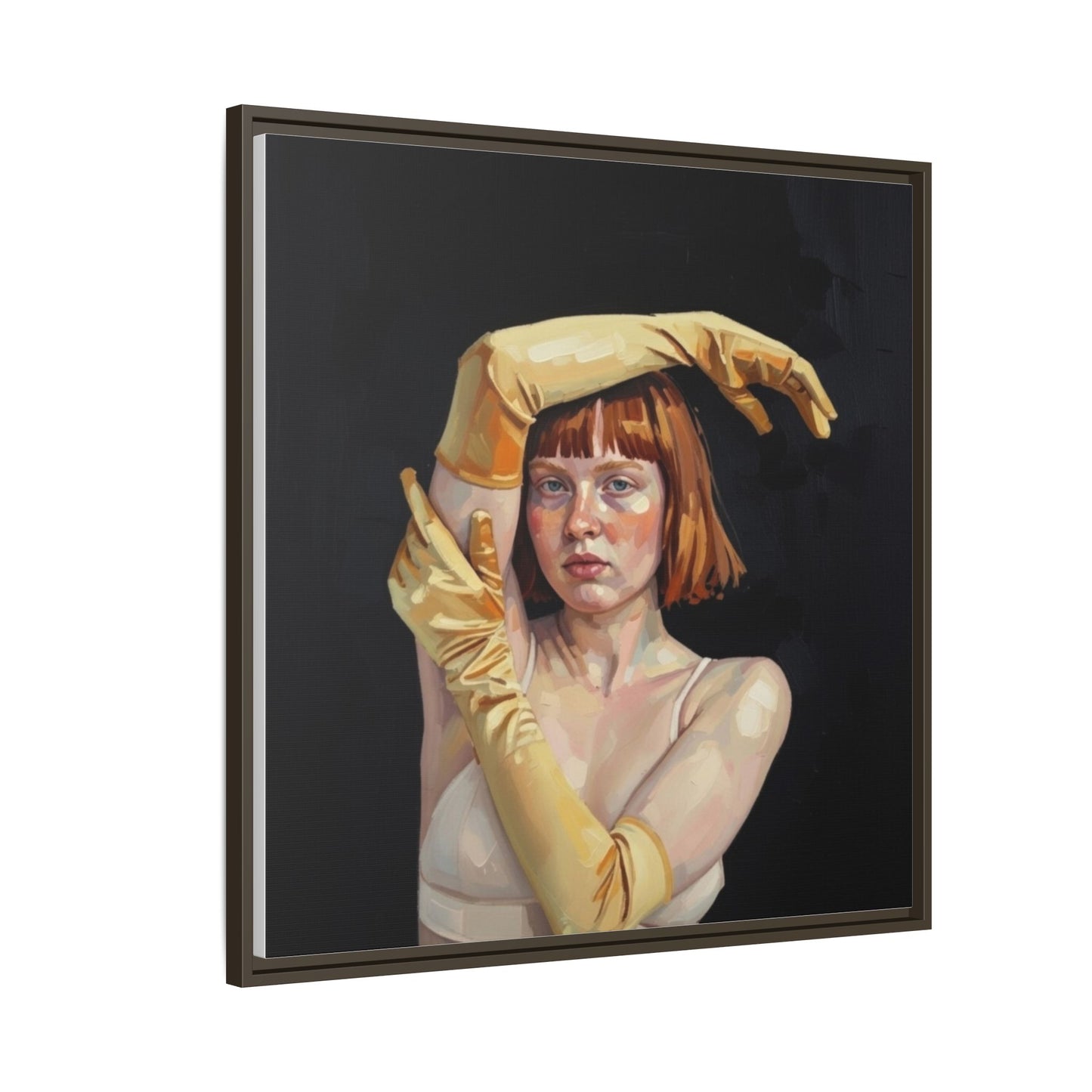 Framed Matte Canvas Art – Portrait of Woman in Yellow Gloves
