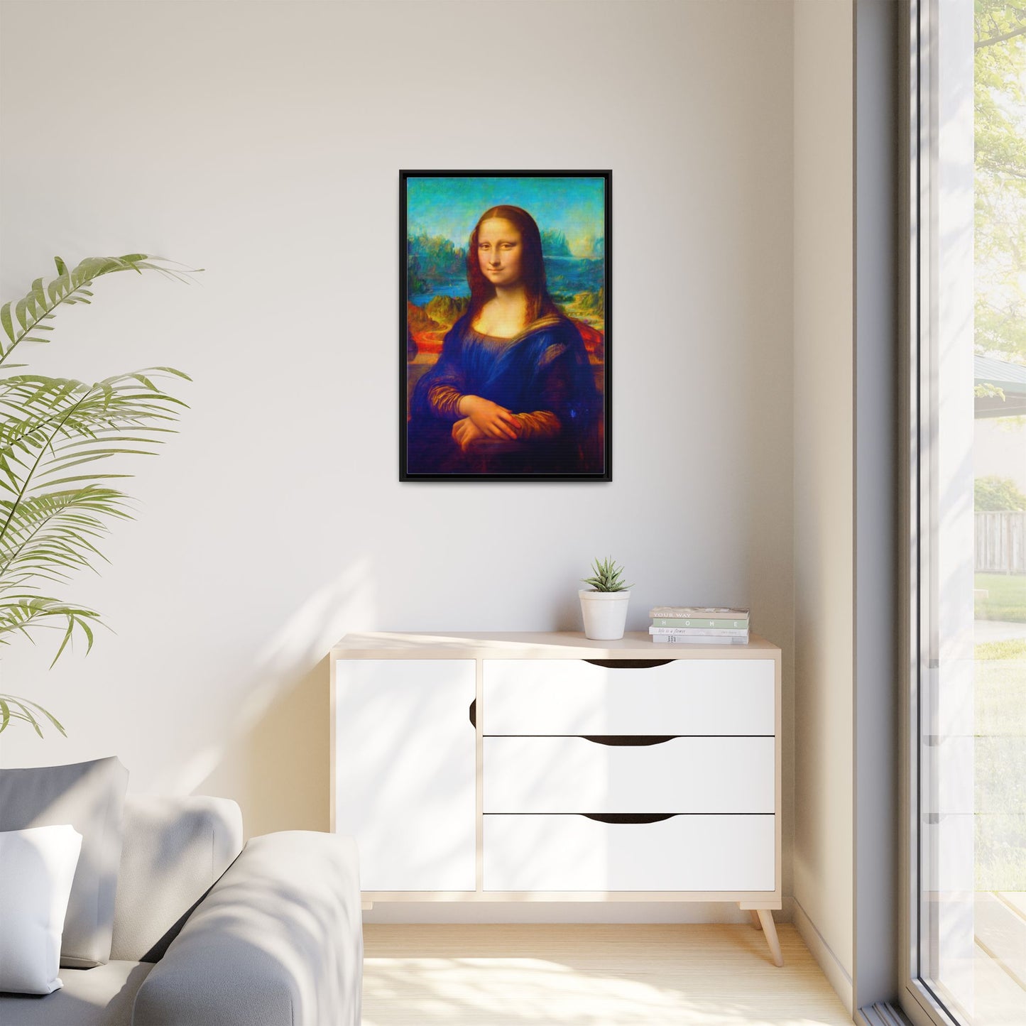 Framed Matte Canvas Print — Colorful Mona Lisa Wall Art