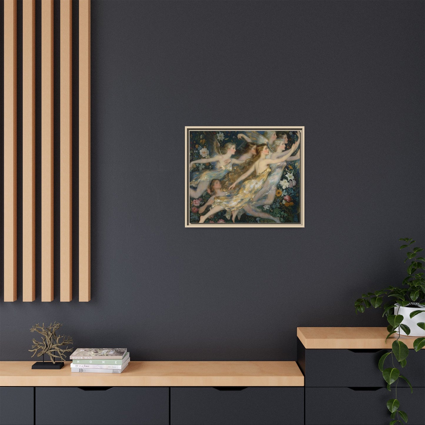 Framed Matte Canvas Wall Art — Vintage Fairies & Floral Painting