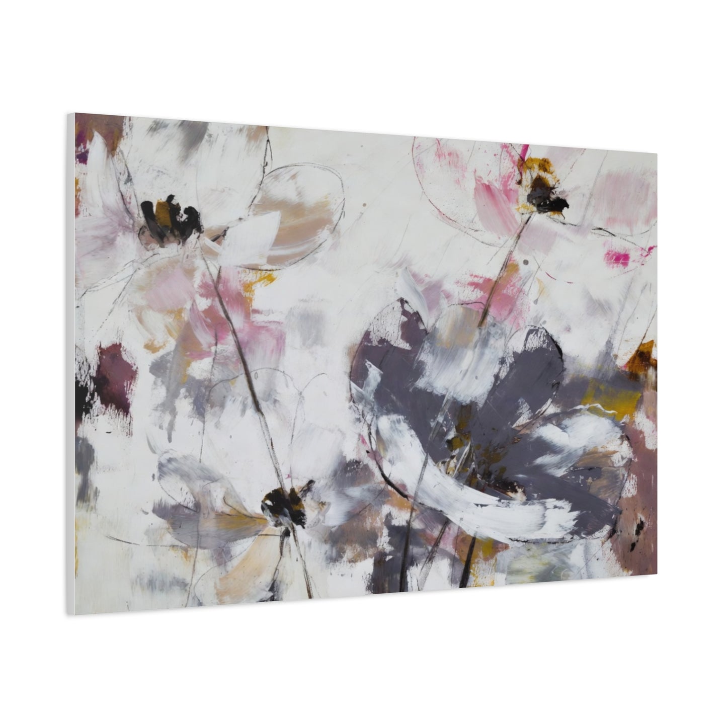 Abstract Floral Canvas Wall Art — Soft Neutral Blossoms Matte Stretched Canvas