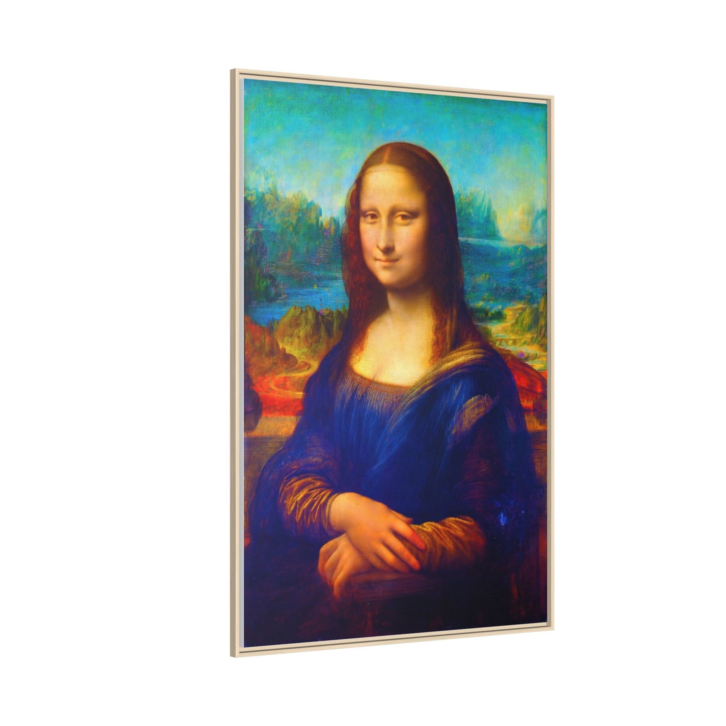 Framed Matte Canvas Print — Colorful Mona Lisa Wall Art