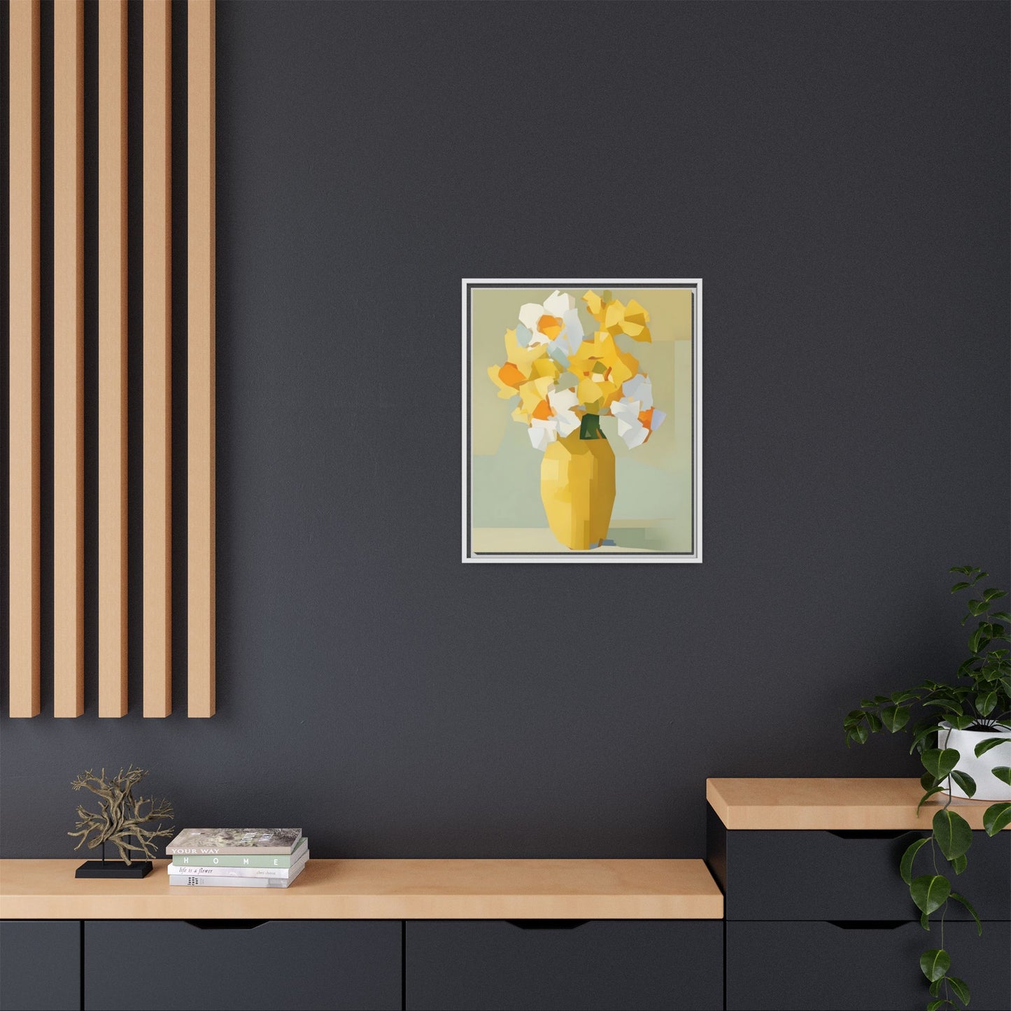 Framed Floral Canvas Print — Yellow Vase Bouquet Wall Art