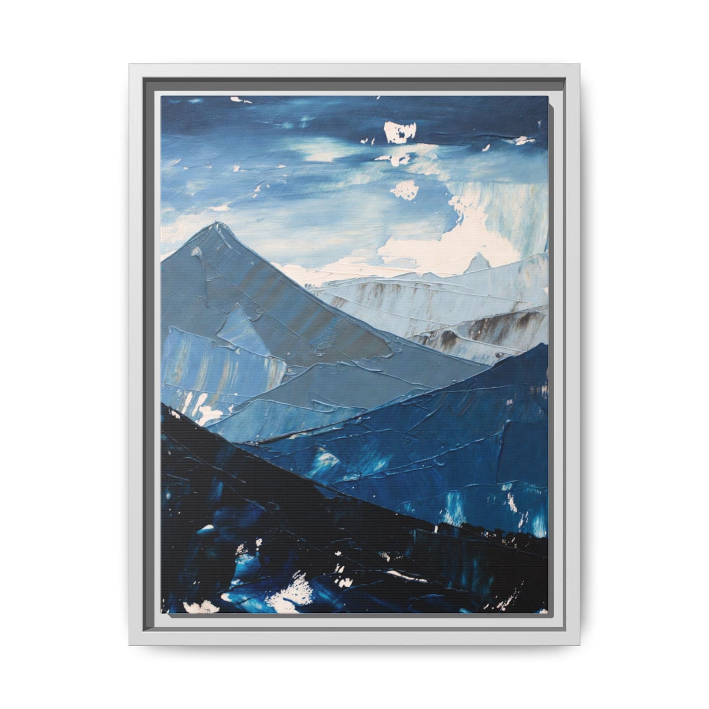 Blue Mountain Landscape Matte Canvas Framed | Abstract Mountain Wall Art