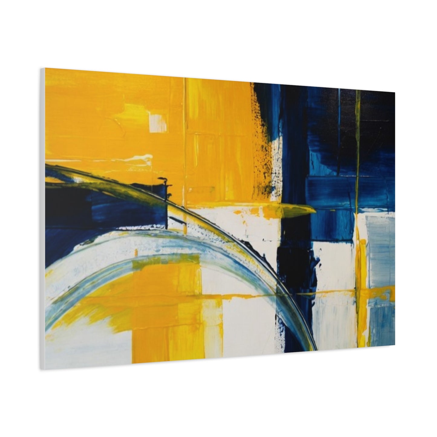Abstract Blue & Yellow Arc Matte Canvas Wall Art - Stretched 1.25"