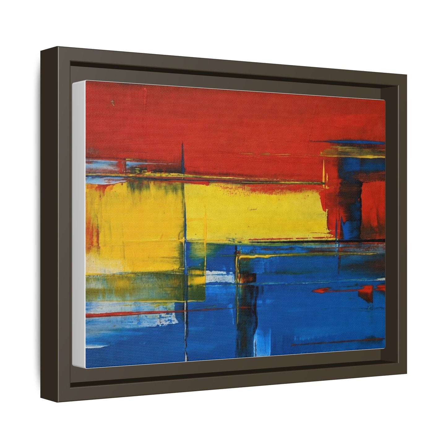 Abstract Color Block Matte Canvas Framed Wall Art — Modern Red Yellow Blue Painting