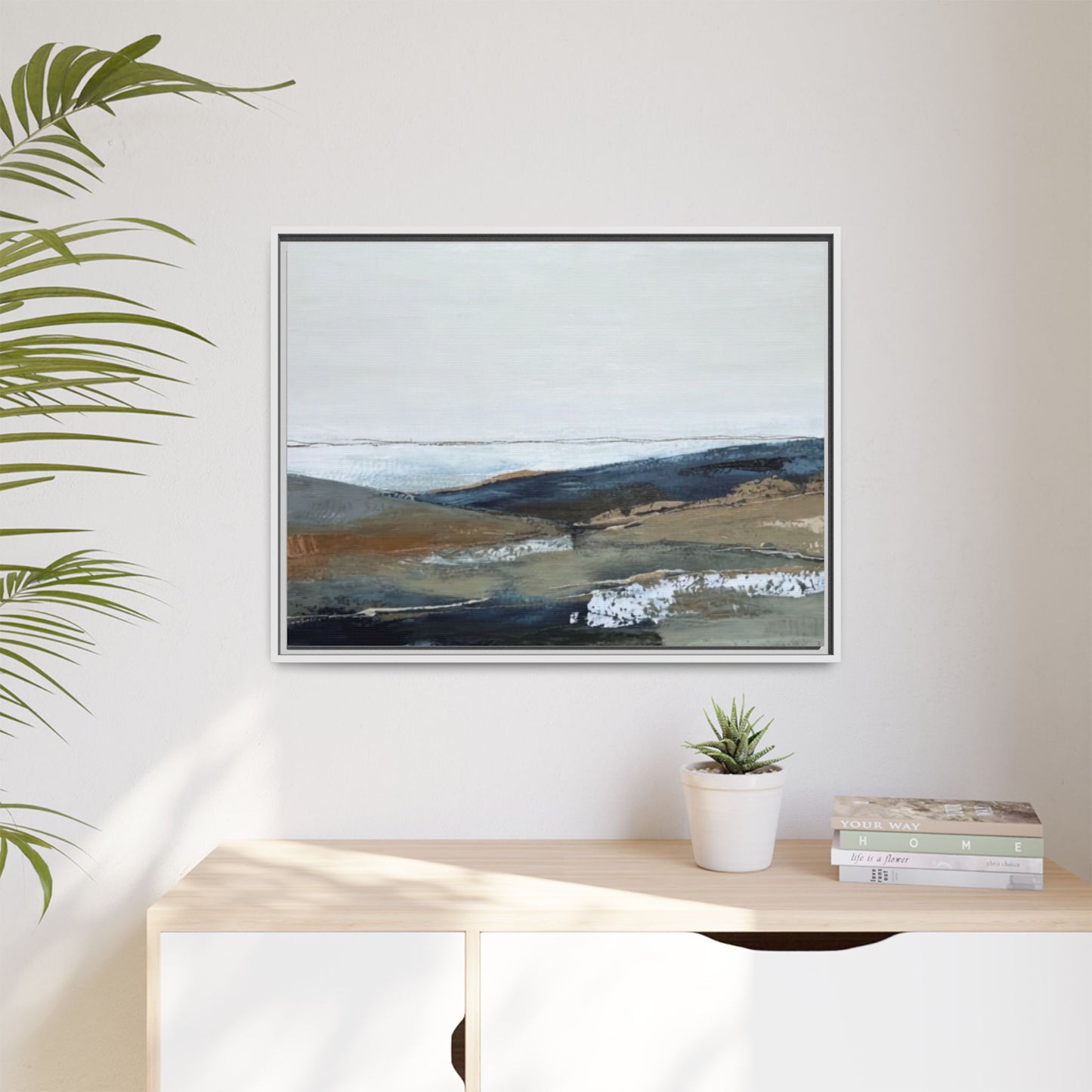 Framed Matte Canvas Wall Art — Serene Coastal Abstract Landscape