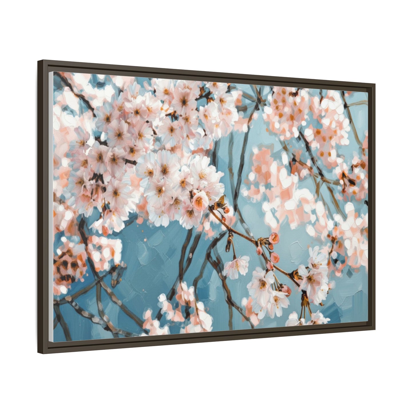Framed Cherry Blossom Matte Canvas Print — Soft Pink Floral Wall Art