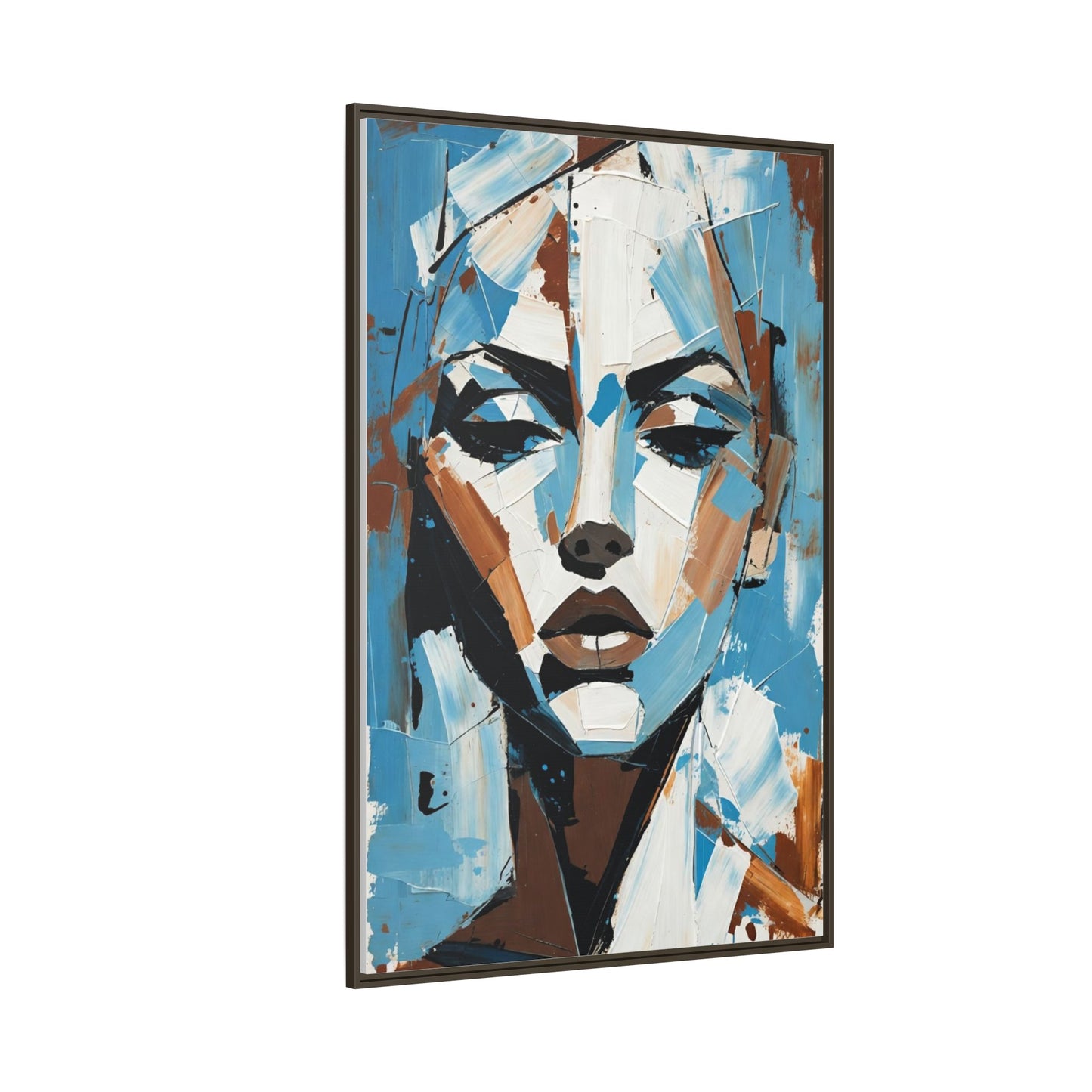 Abstract Blue Face Matte Canvas Wall Art — Framed Modern Portrait Print
