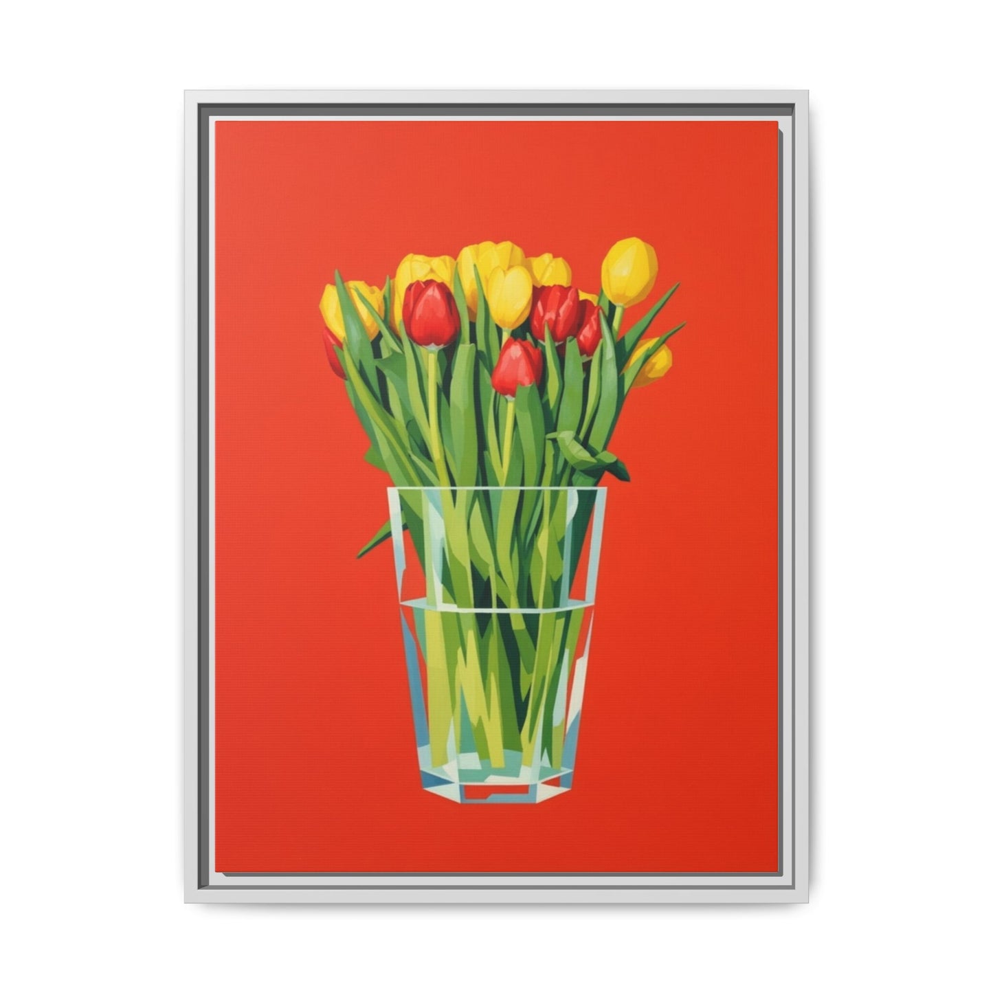 Framed Tulip Bouquet Matte Canvas Art — Vibrant Red Floral Wall Print