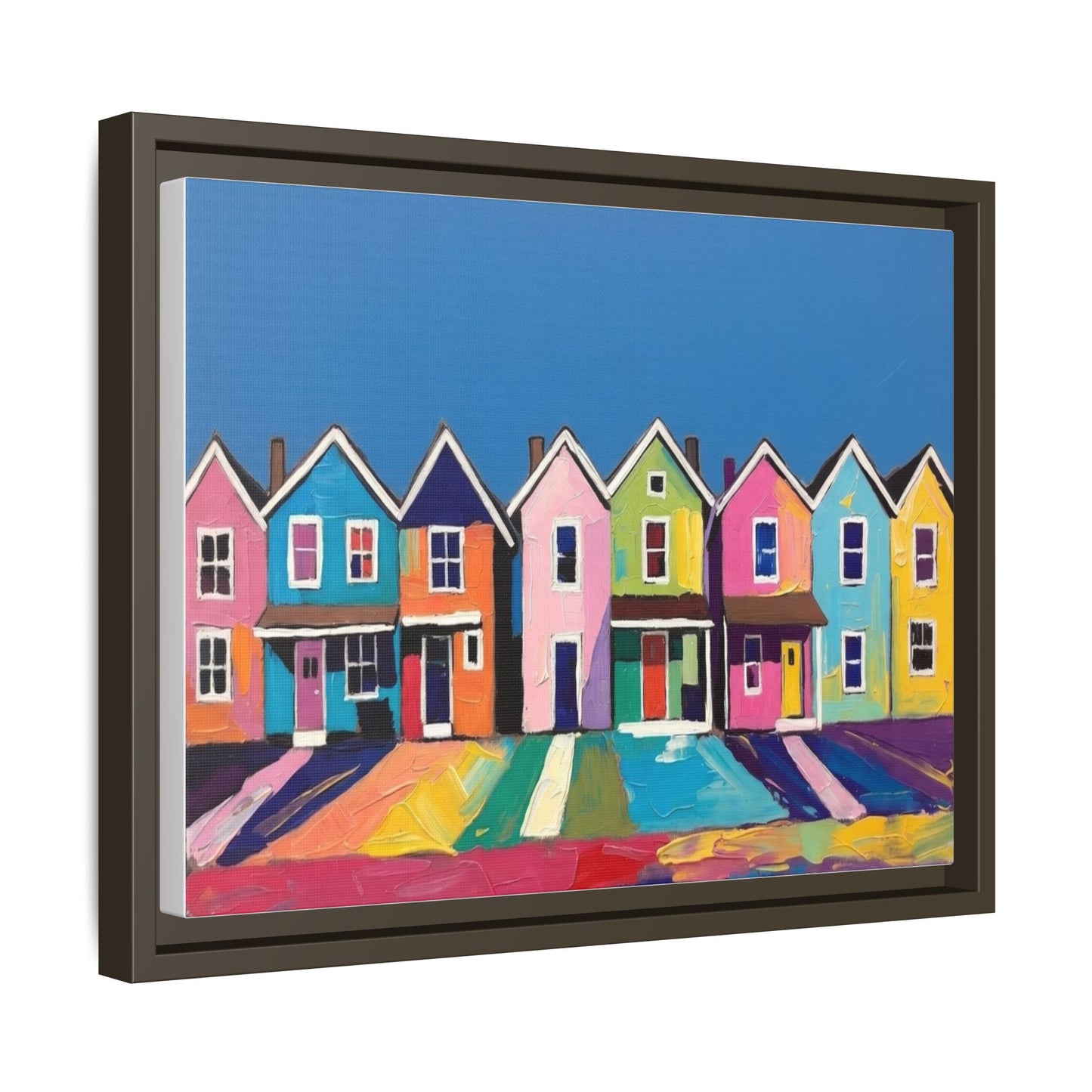 Colorful Beach Houses Matte Canvas Framed Wall Art