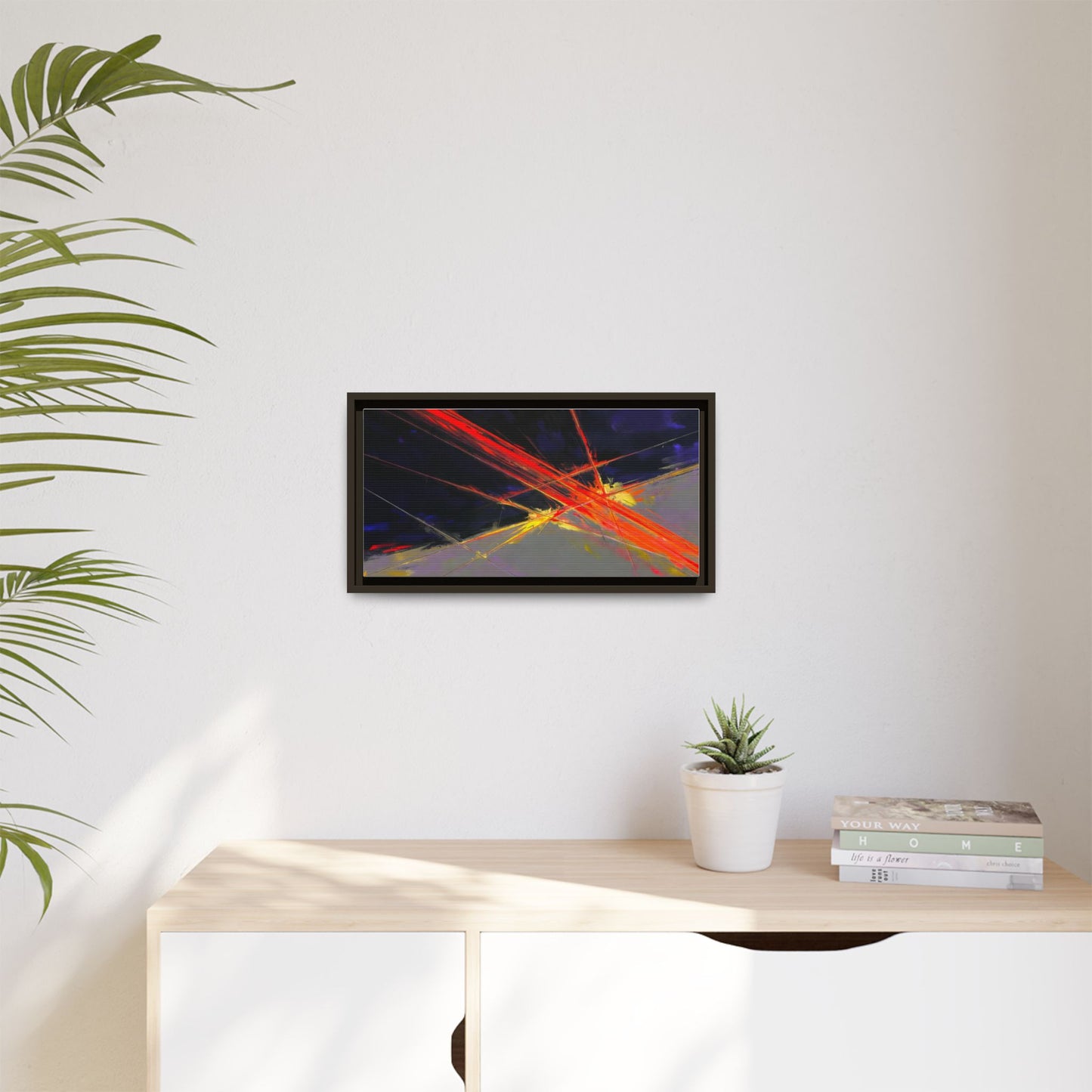 Abstract Red Streaks Framed Matte Canvas Art — Modern Multi‑Color Wall Decor