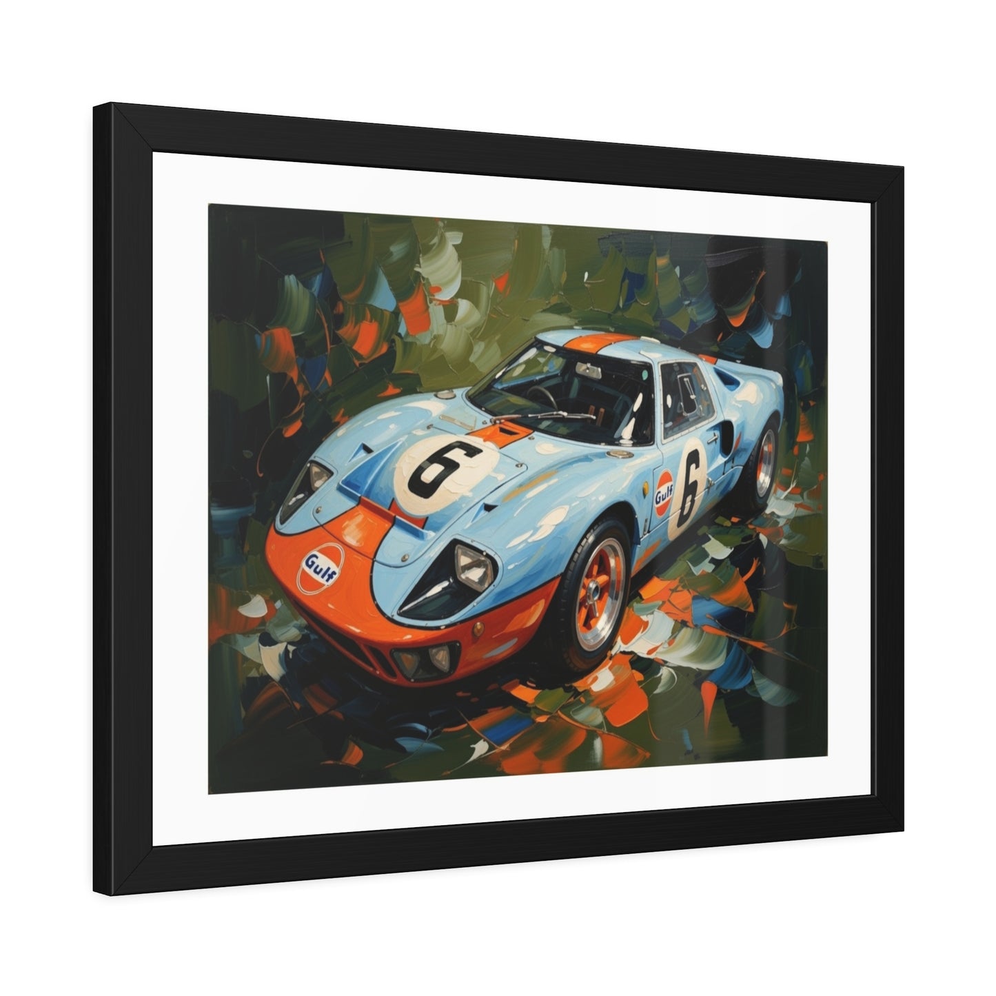 Framed Racing Car Poster — Vintage Gulf GT40 Print