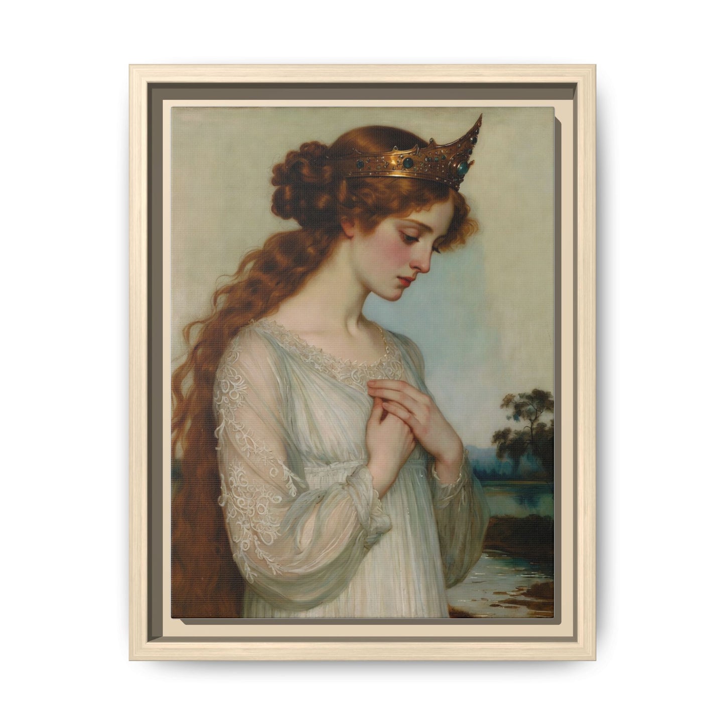 Framed Matte Canvas Print — Vintage Pre-Raphaelite Princess Portrait