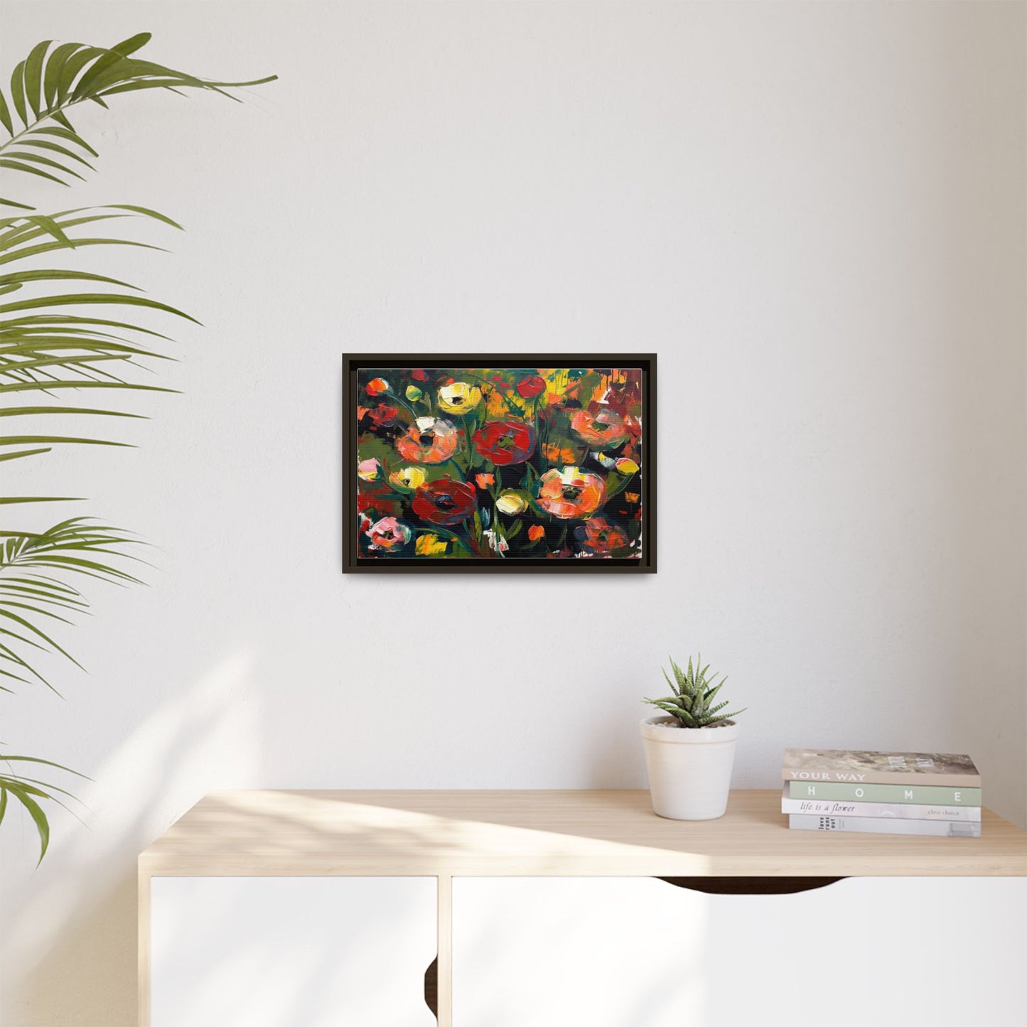 Framed Floral Canvas Print — Vibrant Abstract Poppies Wall Art