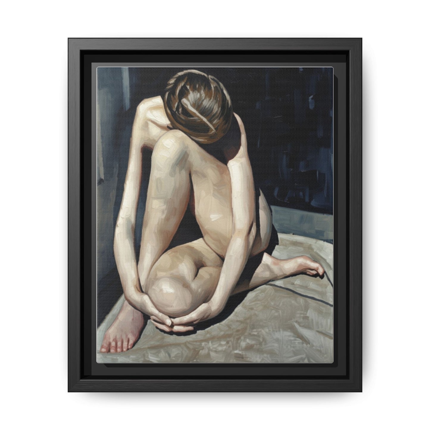 Framed Matte Canvas Print Contemplative Nude Figure Art