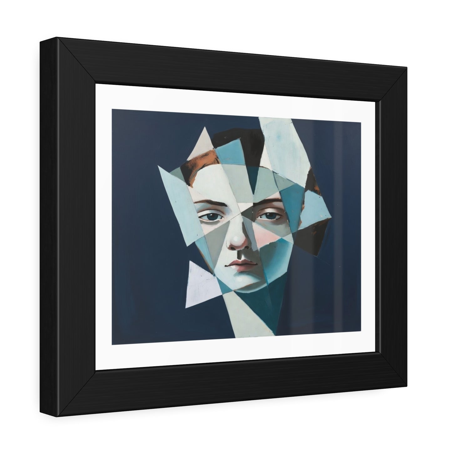 Abstract Geometric Portrait Framed Poster — Modern Blue Art Print