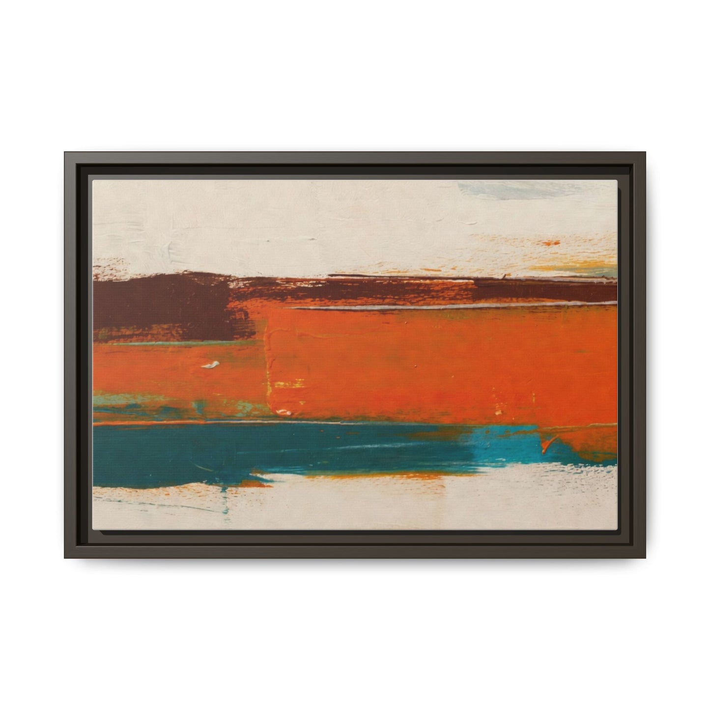 Abstract Horizon Matte Canvas Framed Print — Modern Orange Teal Wall Art