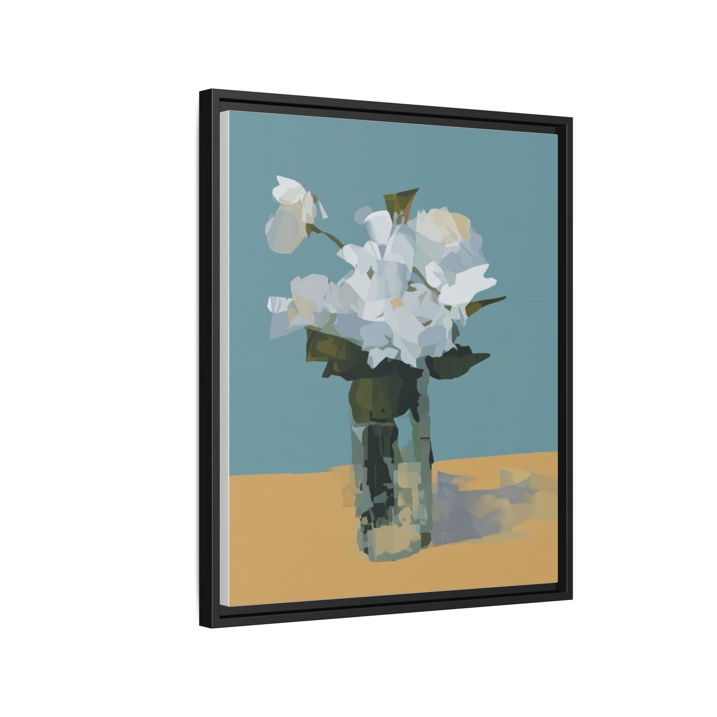 Framed Floral Still Life Canvas Art — Modern White Bouquet Wall Art