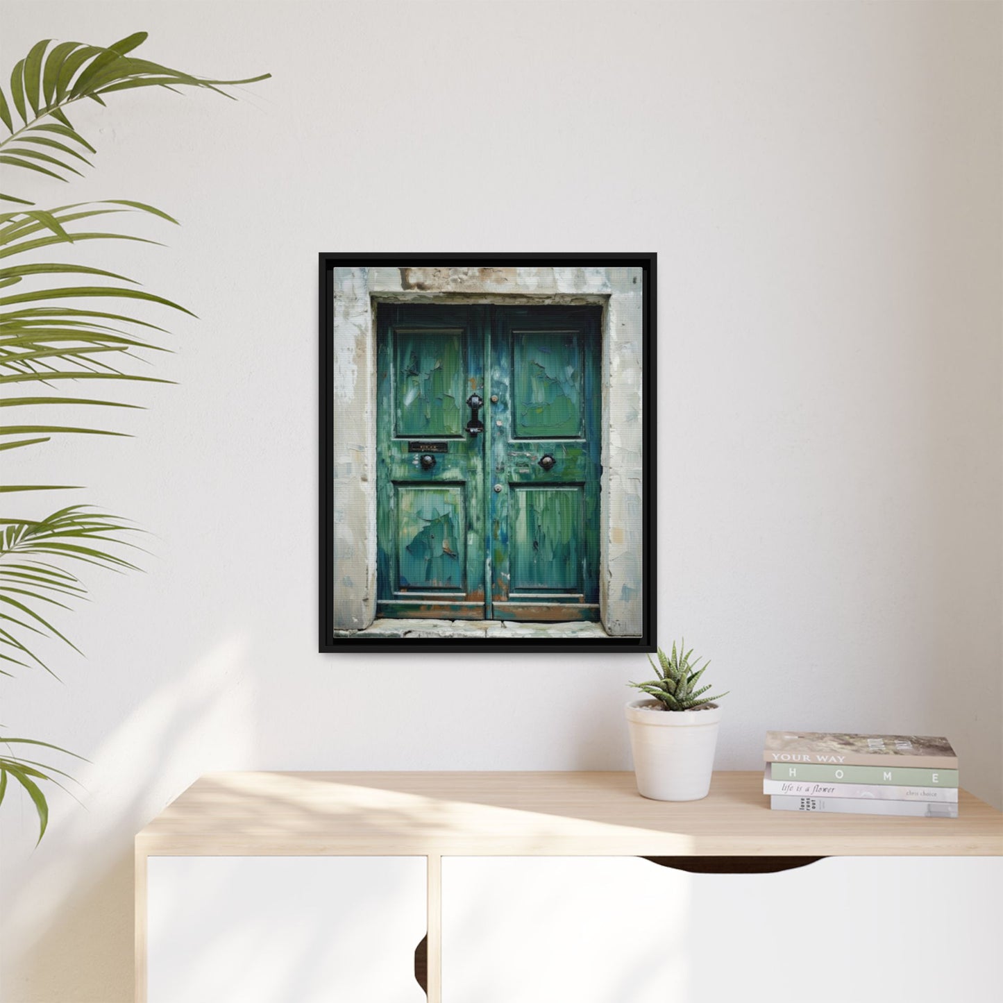 Framed Matte Canvas Art — Weathered Green Door Wall Print