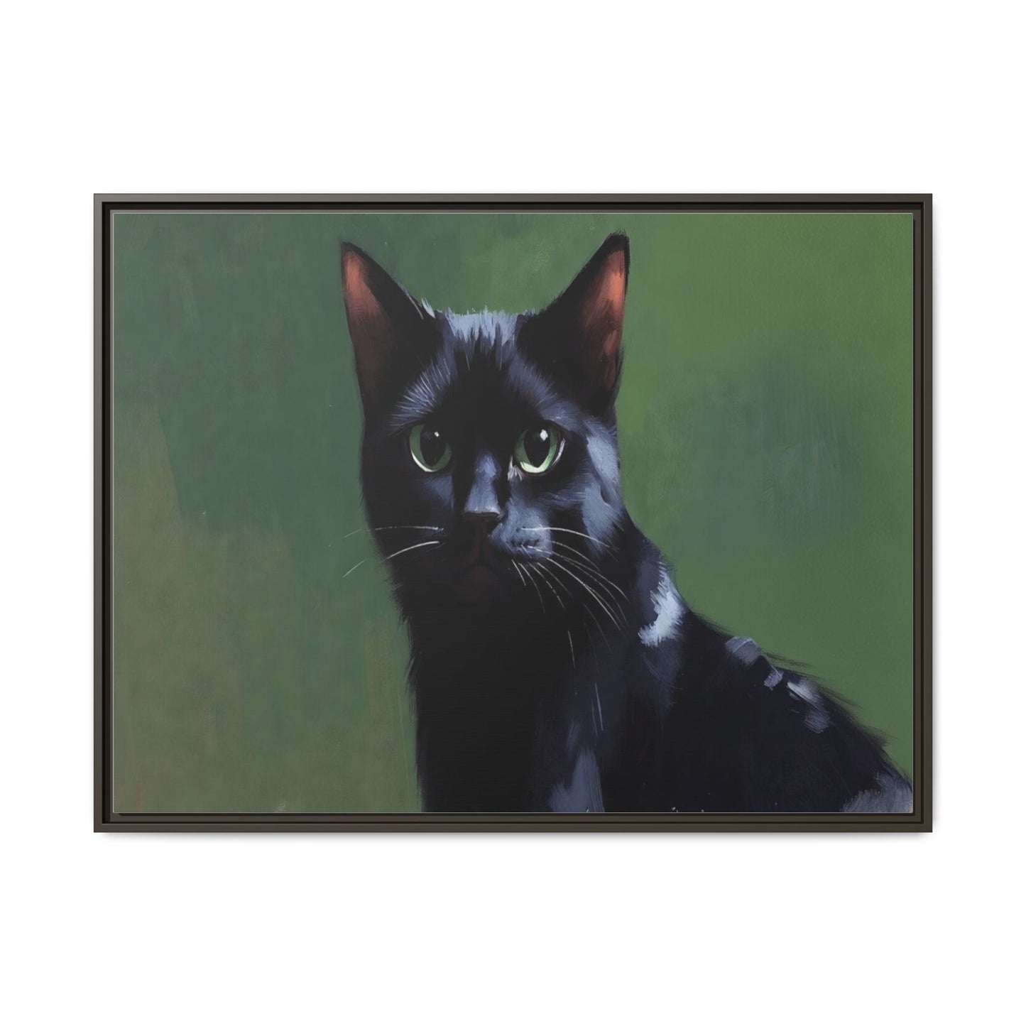 Framed Black Cat Portrait Canvas — Matte Multi-Color Wall Art