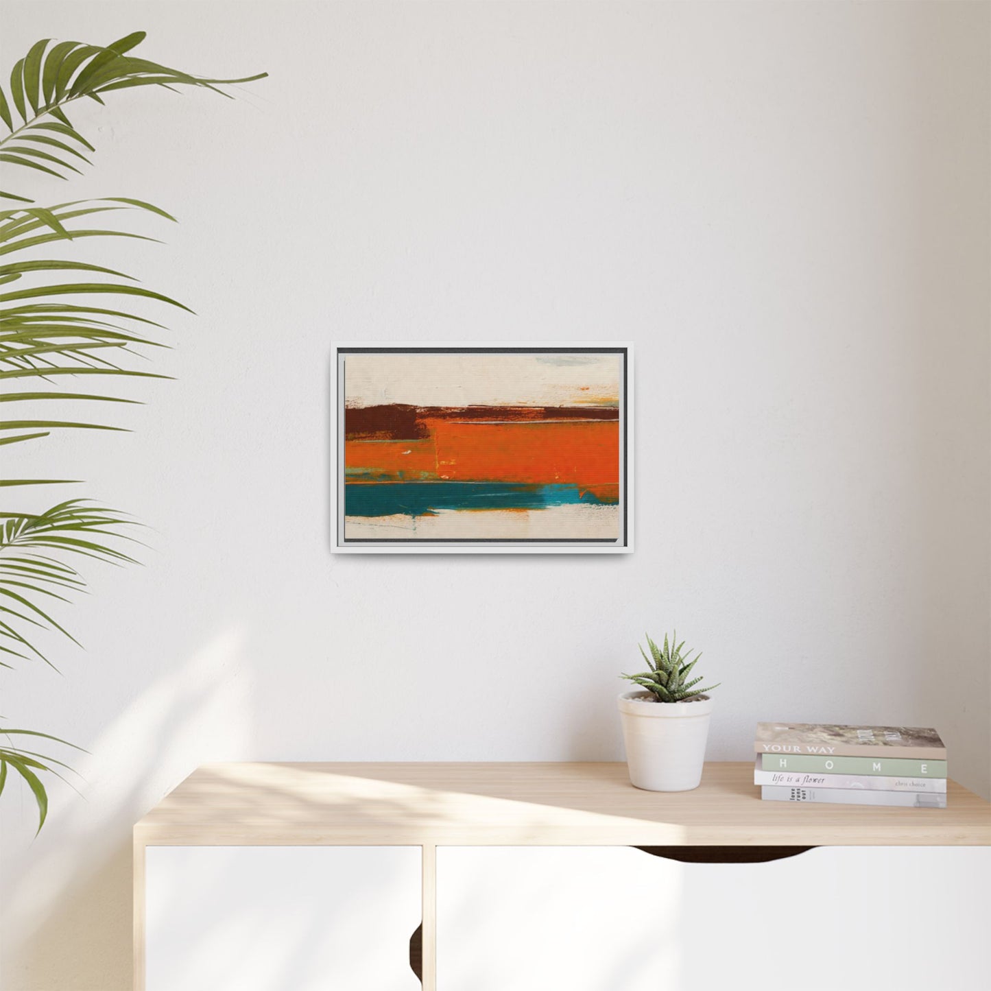 Abstract Horizon Matte Canvas Framed Print — Modern Orange Teal Wall Art
