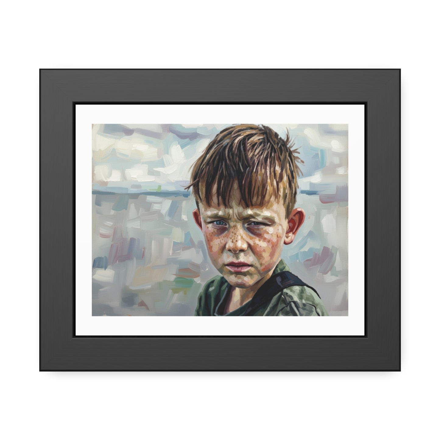 Framed Poster — Weathered Boy Portrait Art Print