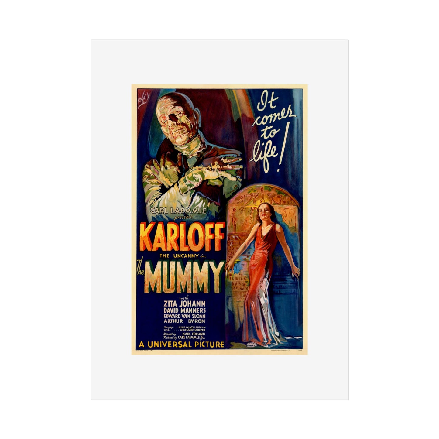 The Mummy 1932 film poster by Karoly Grosz Wall Art Print (Karloff "It Comes to Life!")