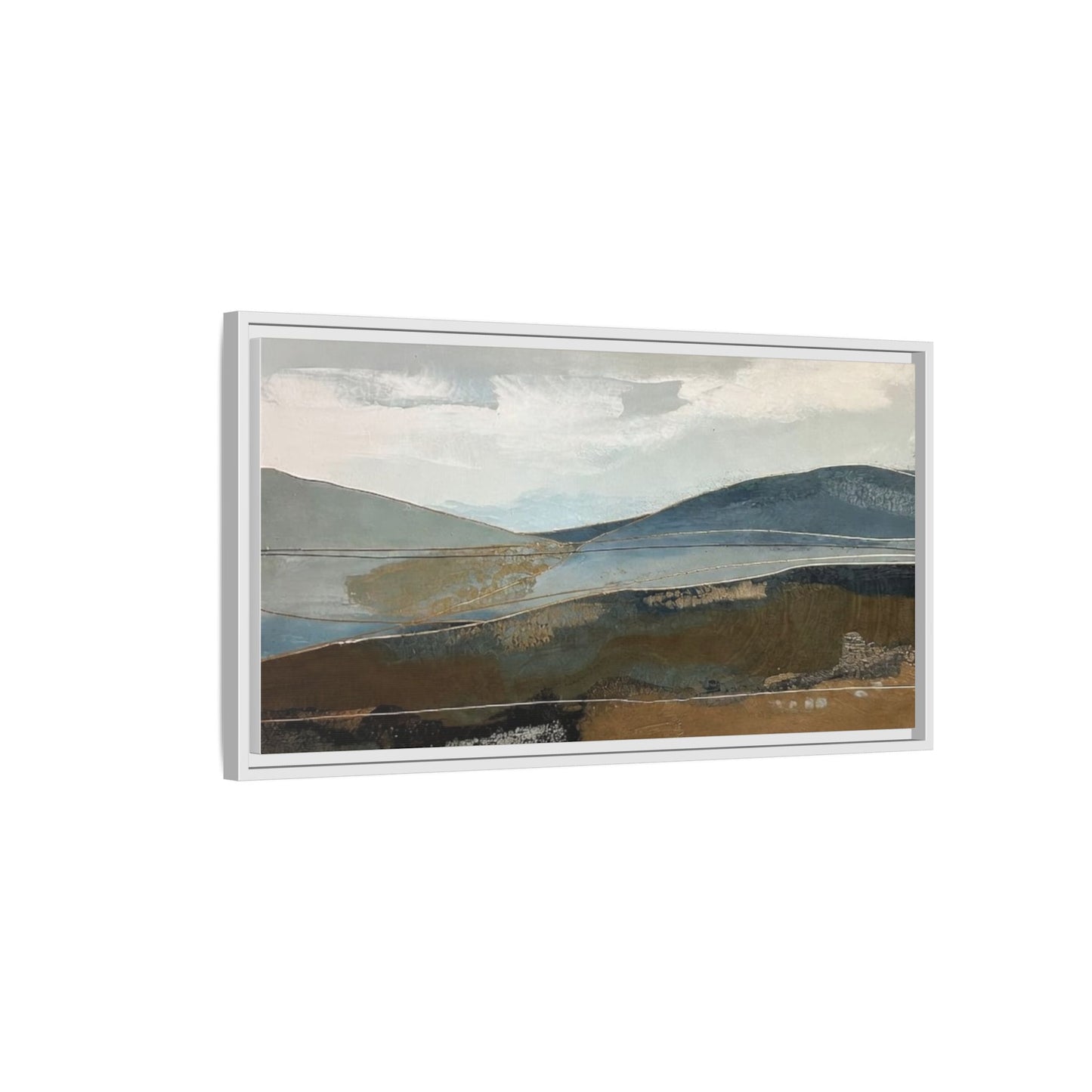 Framed Matte Canvas Landscape Art - Serene Abstract Hills in Blue & Earth Tones