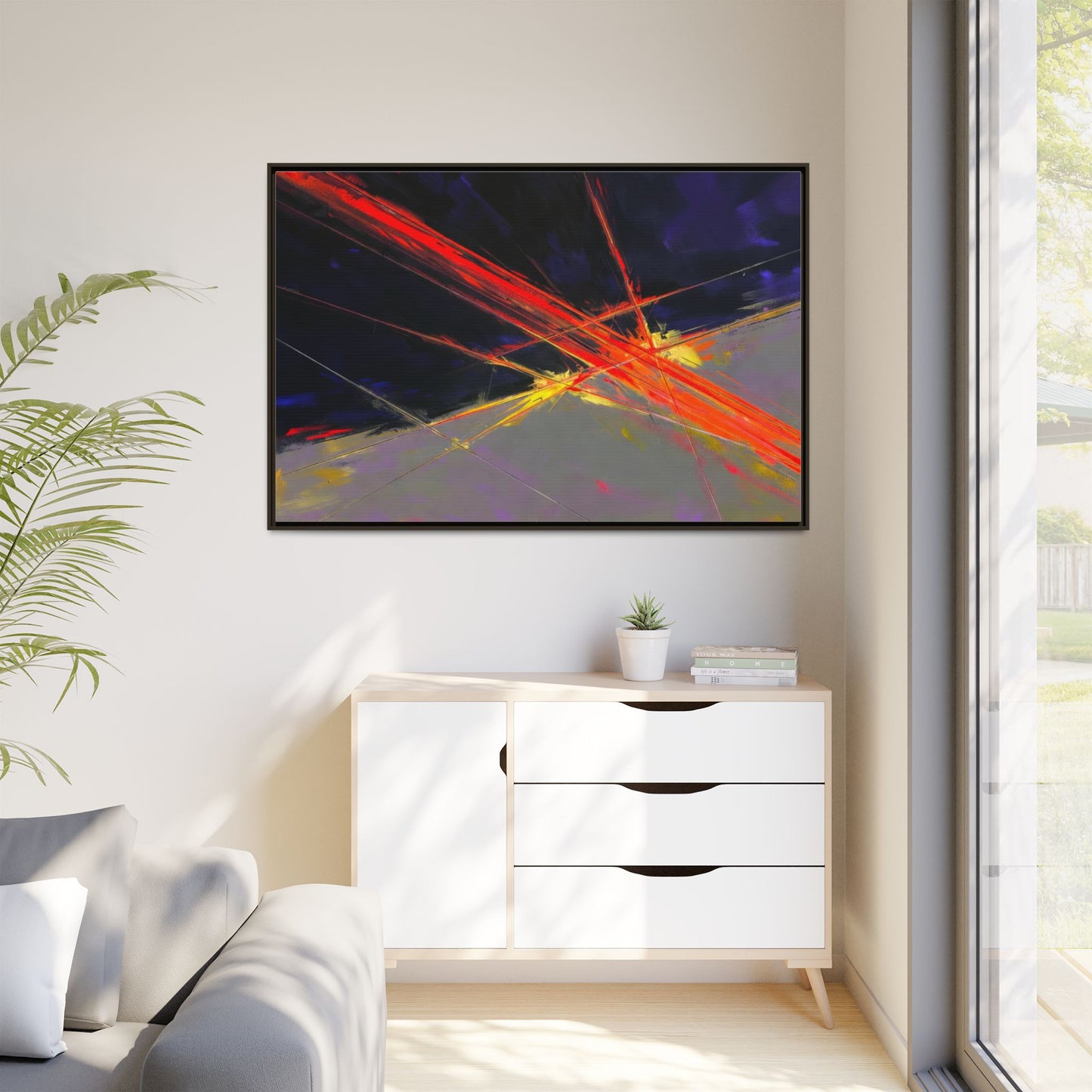 Abstract Red Streaks Framed Matte Canvas Art — Modern Multi‑Color Wall Decor