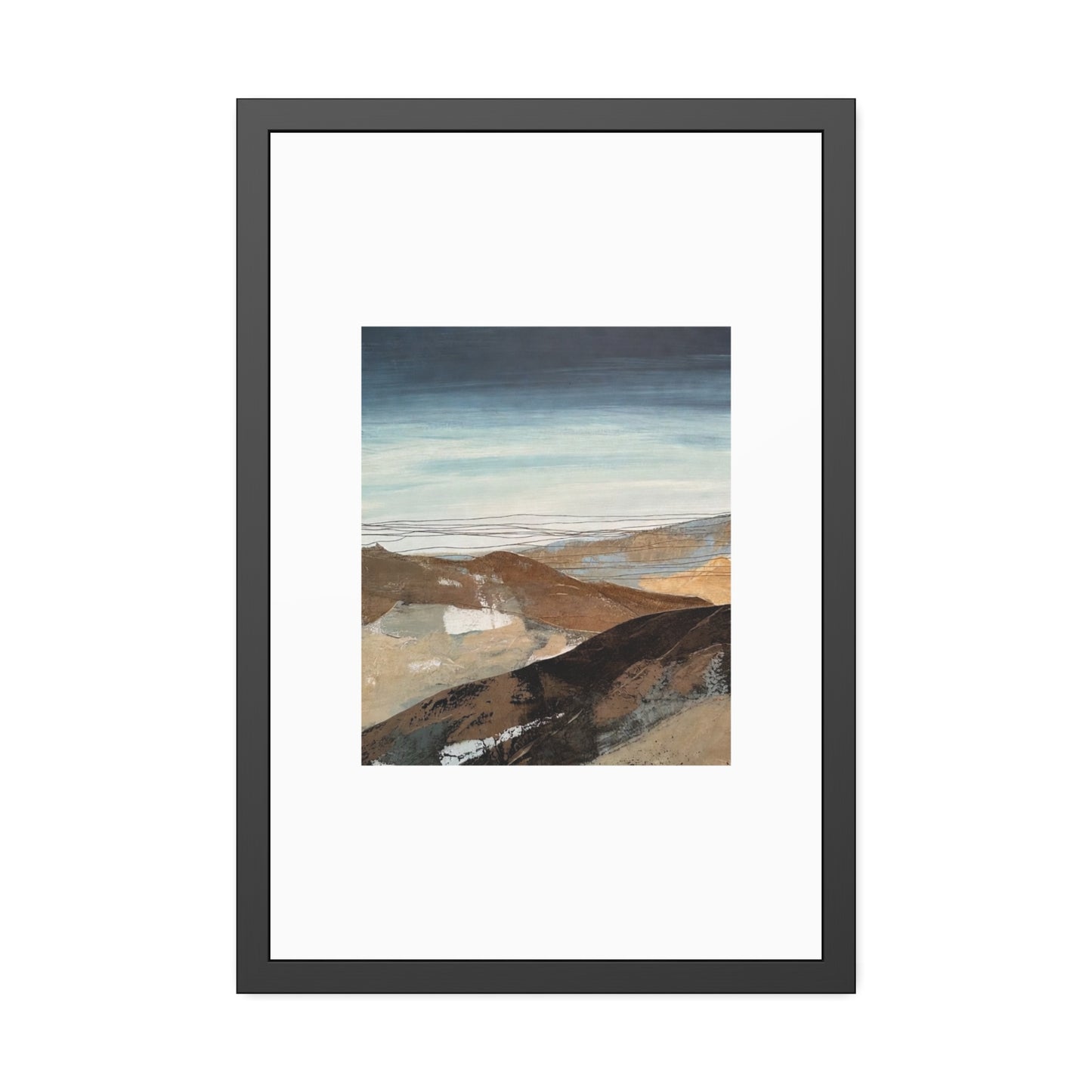 Framed Landscape Art Print — Minimal Coastal Mountain Poster