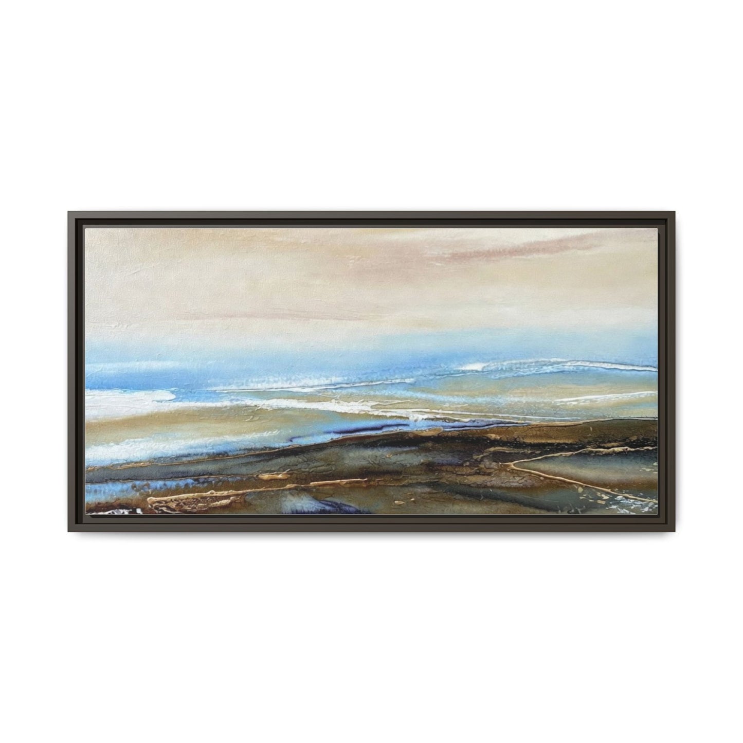 Framed Abstract Seascape Matte Canvas — Coastal Blue & Earth Tone Wall Art