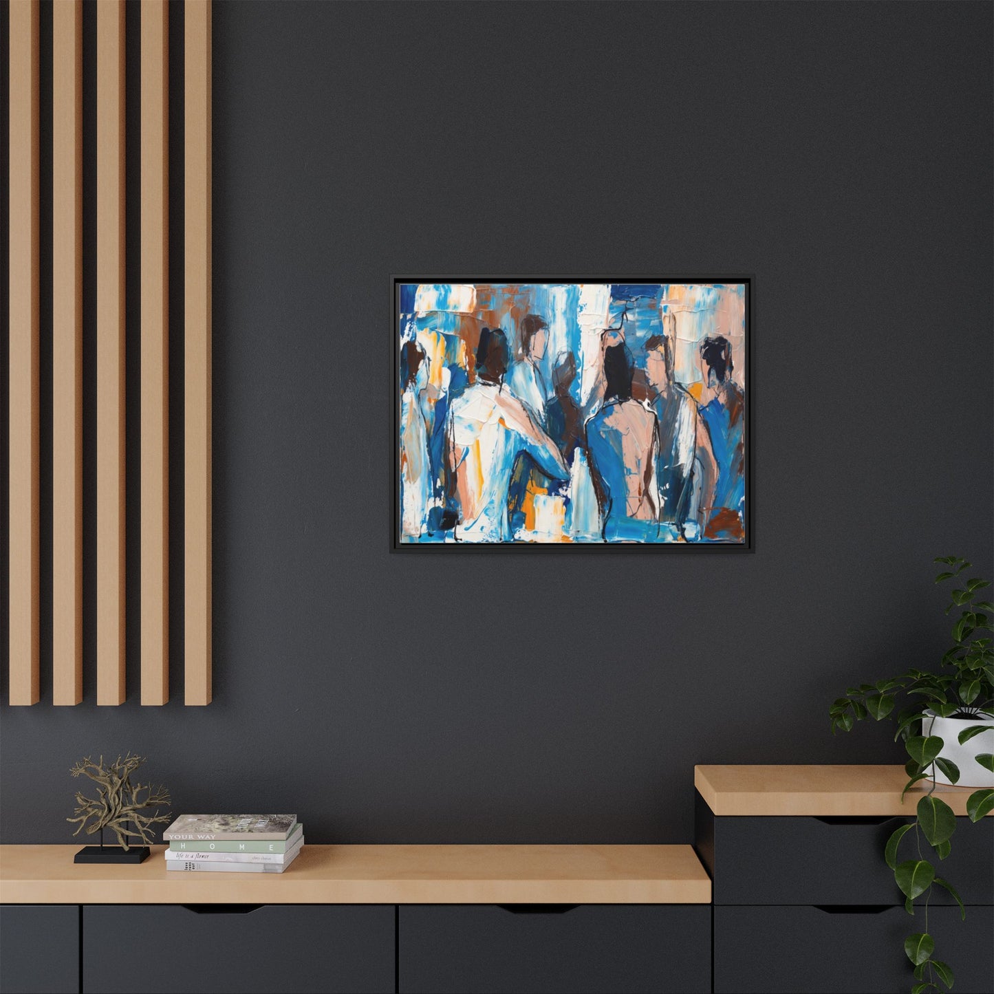 Abstract Coastal Figures Matte Canvas Framed Wall Art