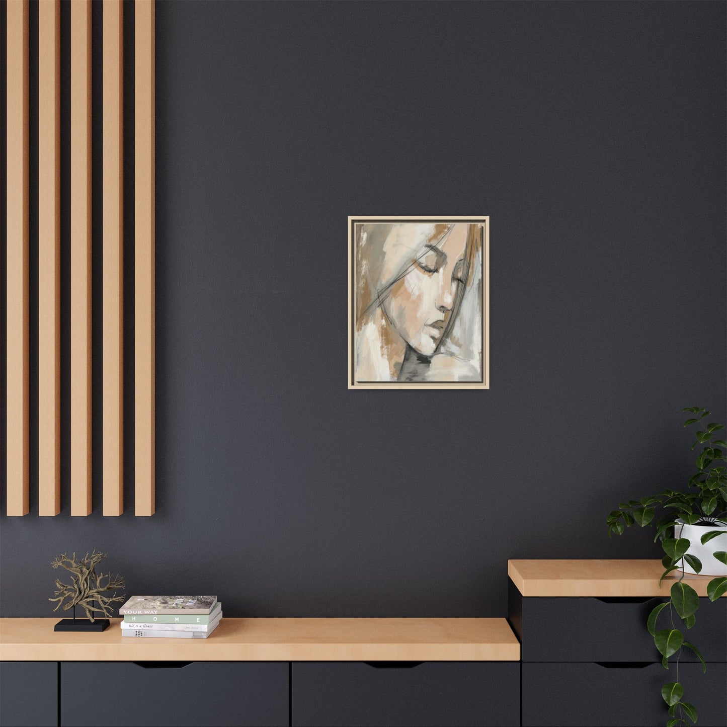 Framed Matte Canvas Art — Serene Abstract Portrait in Neutrals