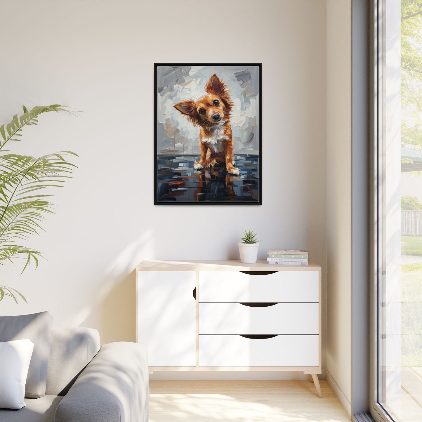 Framed Matte Canvas Print — Playful Brown Dog Portrait