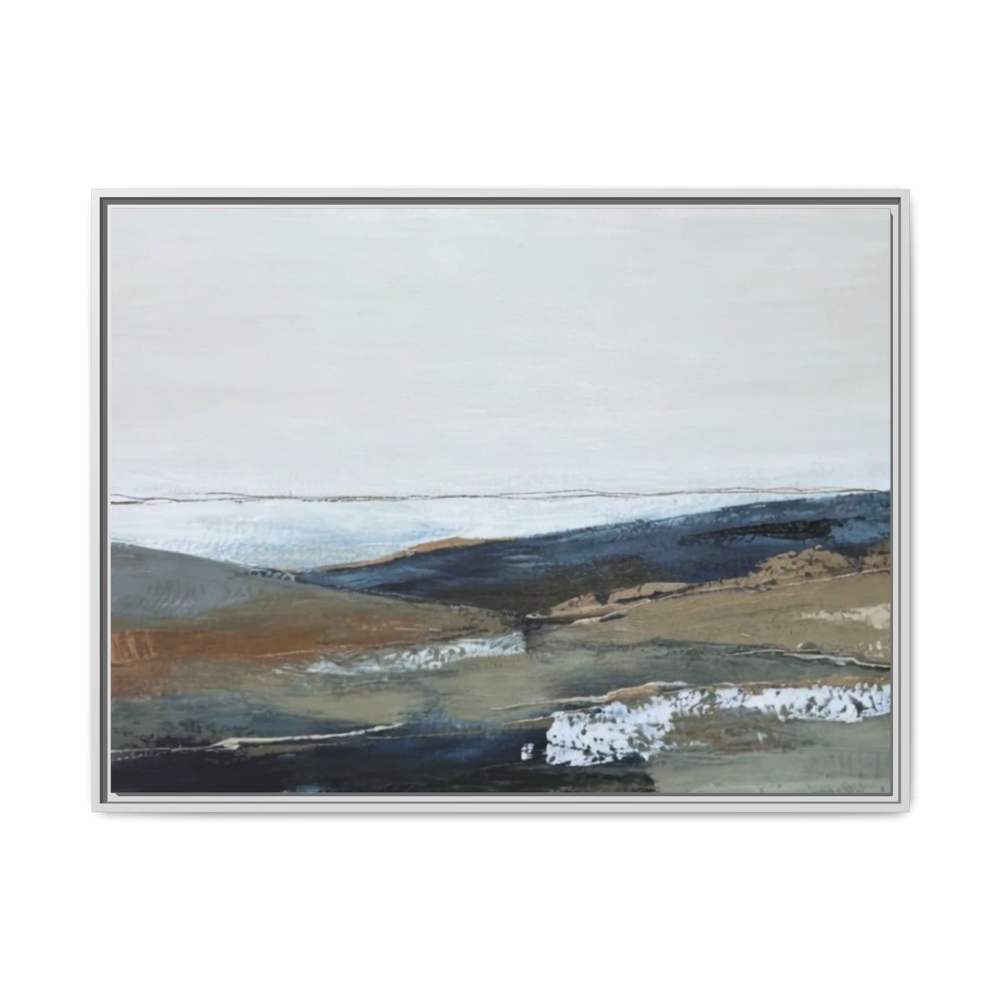 Framed Matte Canvas Wall Art — Serene Coastal Abstract Landscape