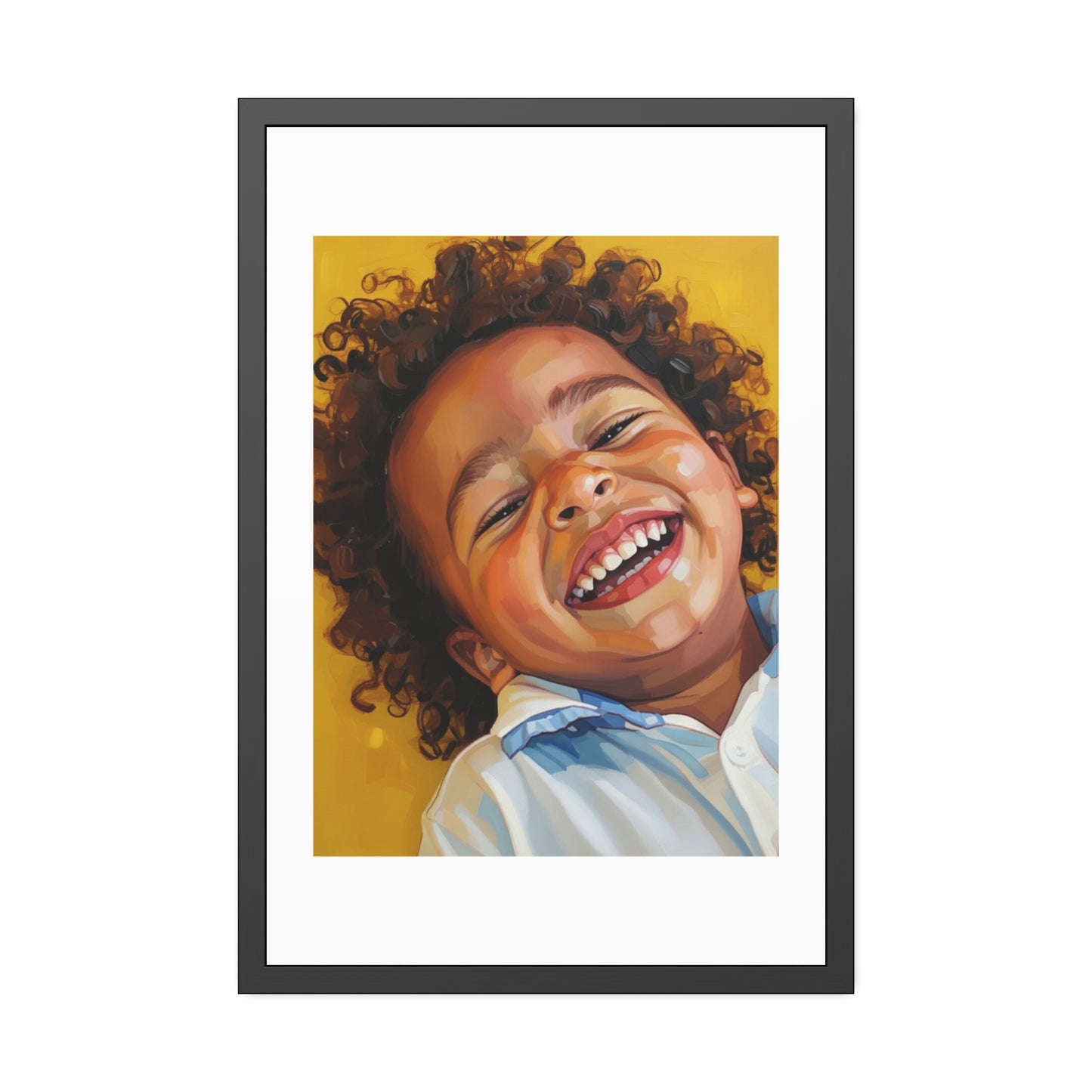 Framed Poster — Joyful Laughing Child Portrait, Colorful Nursery Wall Art
