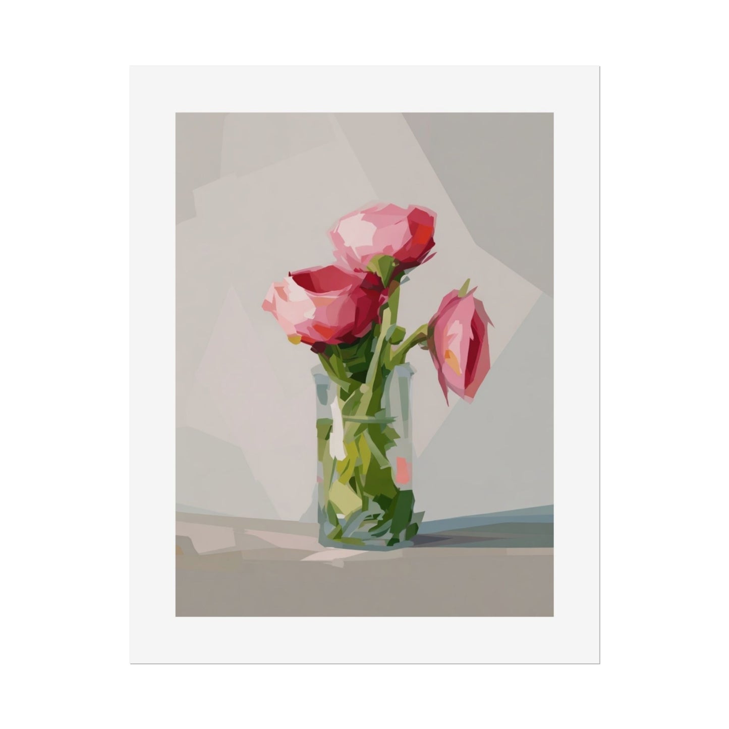 Floral Still Life Poster — Pink Roses in Vase Rolled Art Print