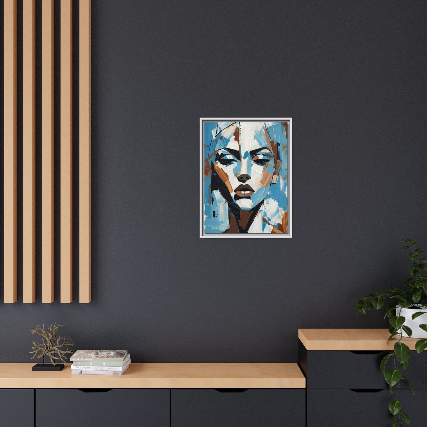 Abstract Blue Face Matte Canvas Wall Art — Framed Modern Portrait Print