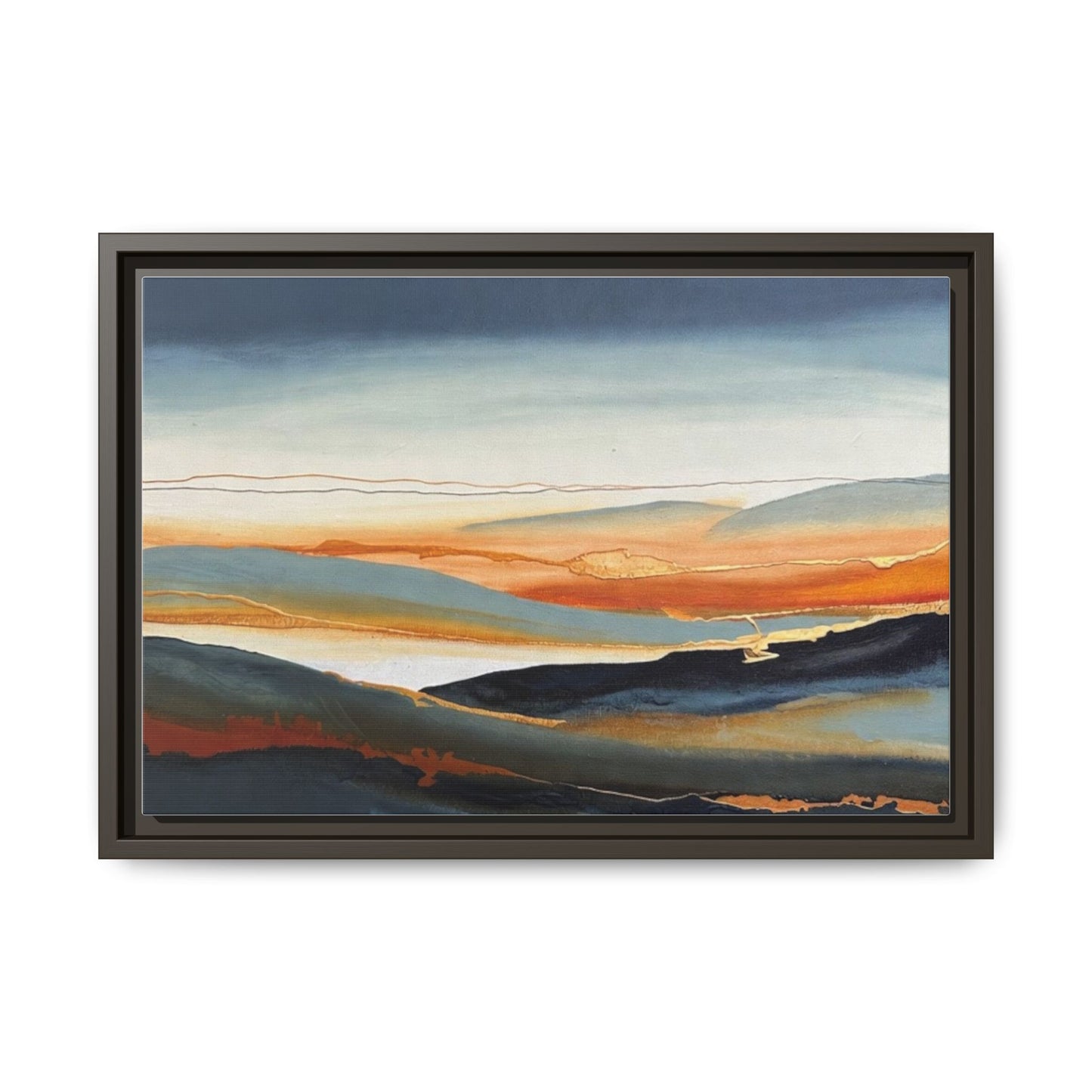 Framed Matte Canvas: Abstract Coastal Sunset Landscape Wall Art