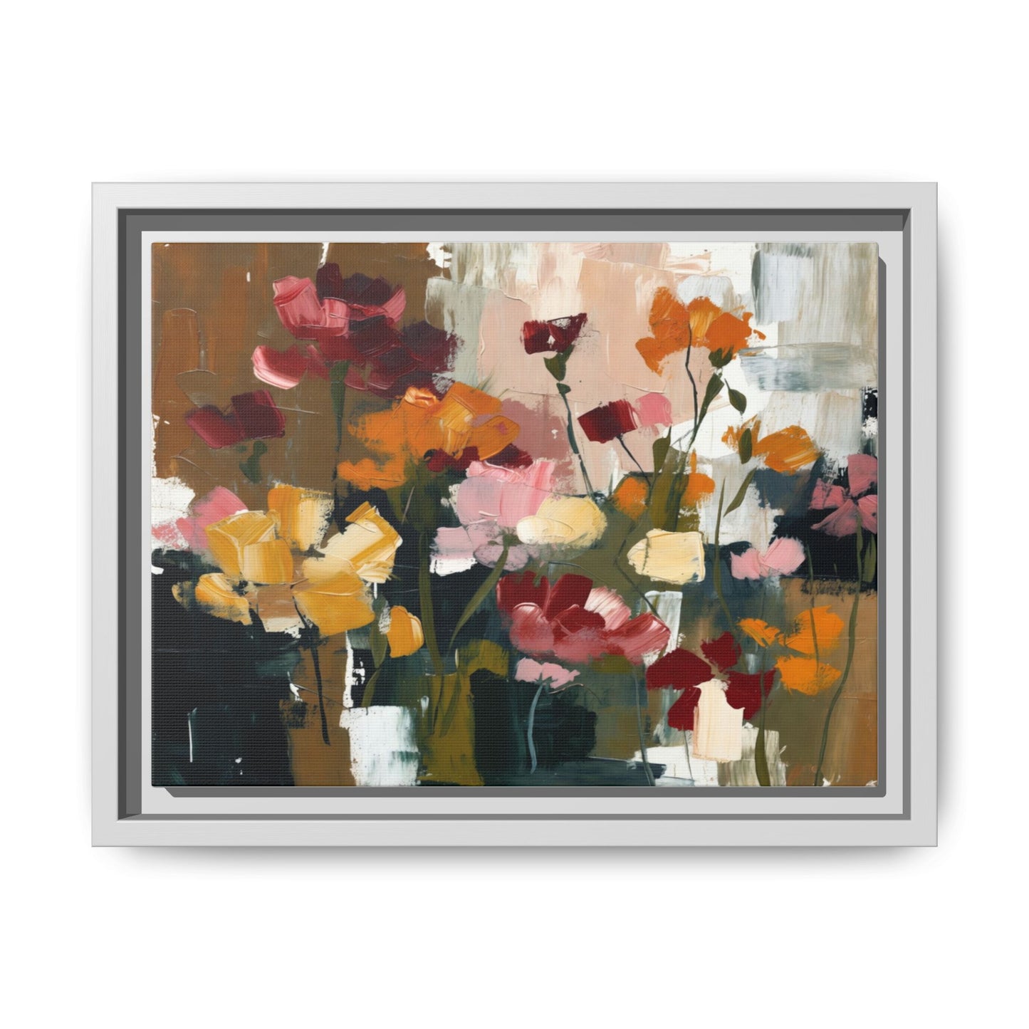 Framed Matte Canvas Floral Abstract Wall Art