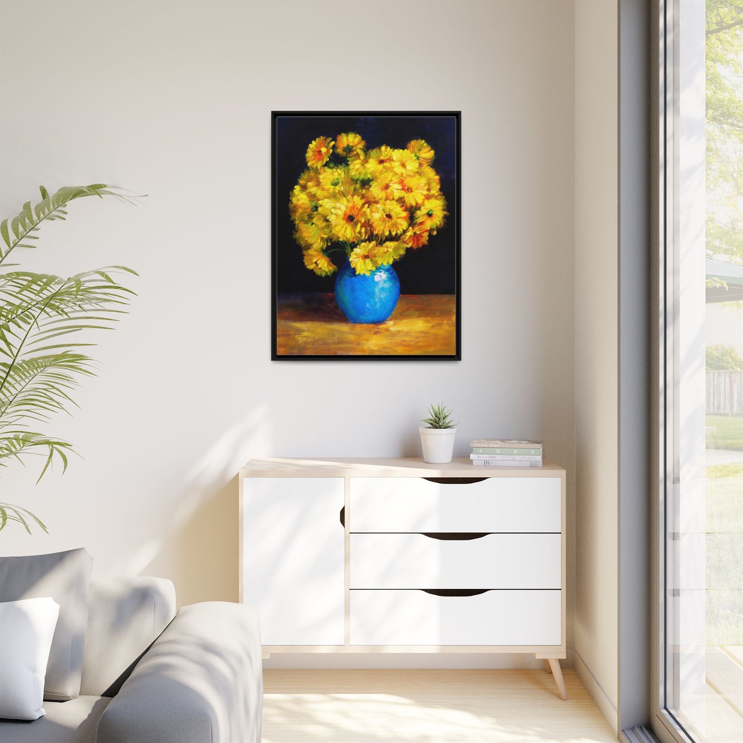 Yellow Daisy Bouquet Matte Canvas Framed Wall Art