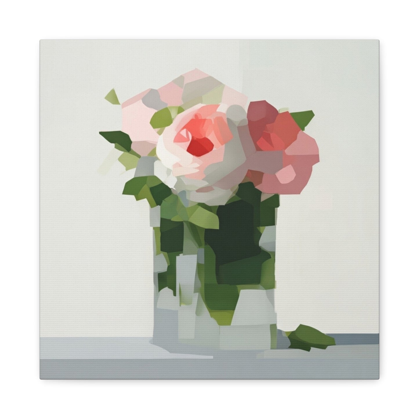 Pink Roses Geometric Canvas Print — Stretched Matte Wall Art