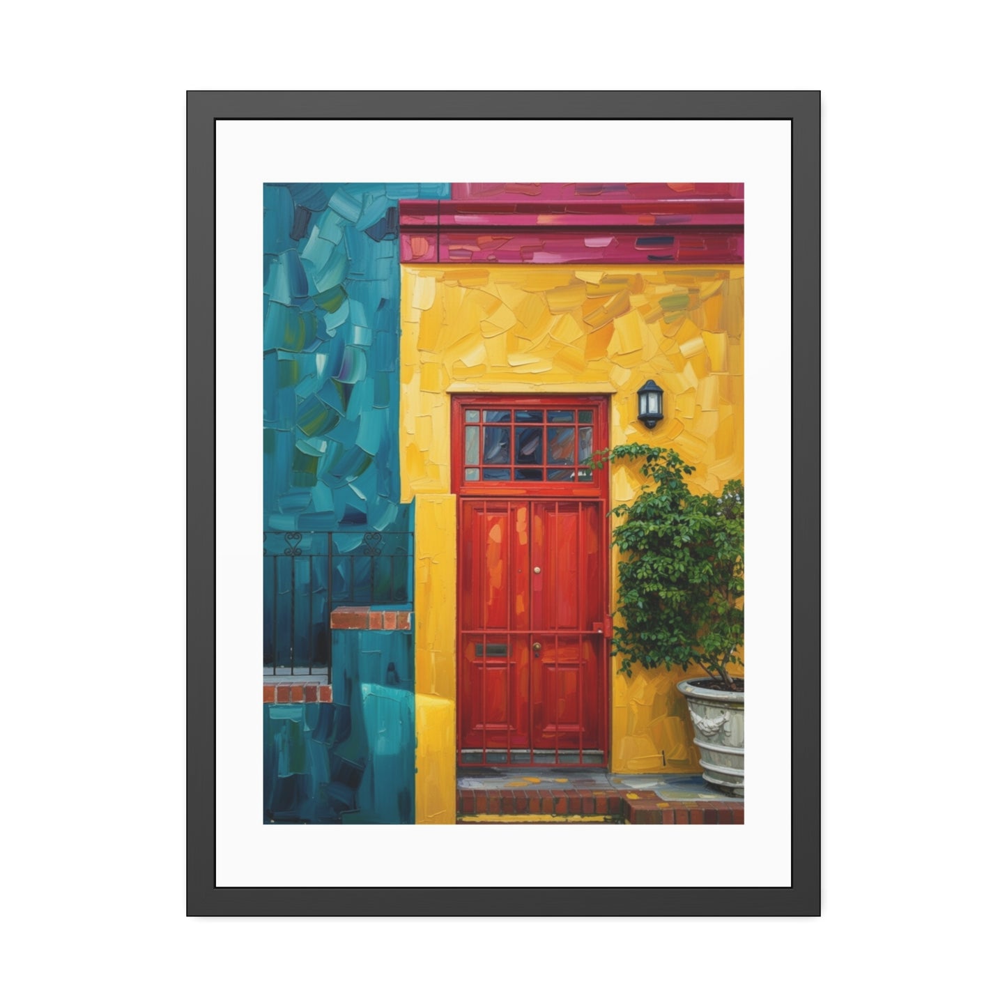 Framed Art Print - Vibrant Red Door Street Scene Poster