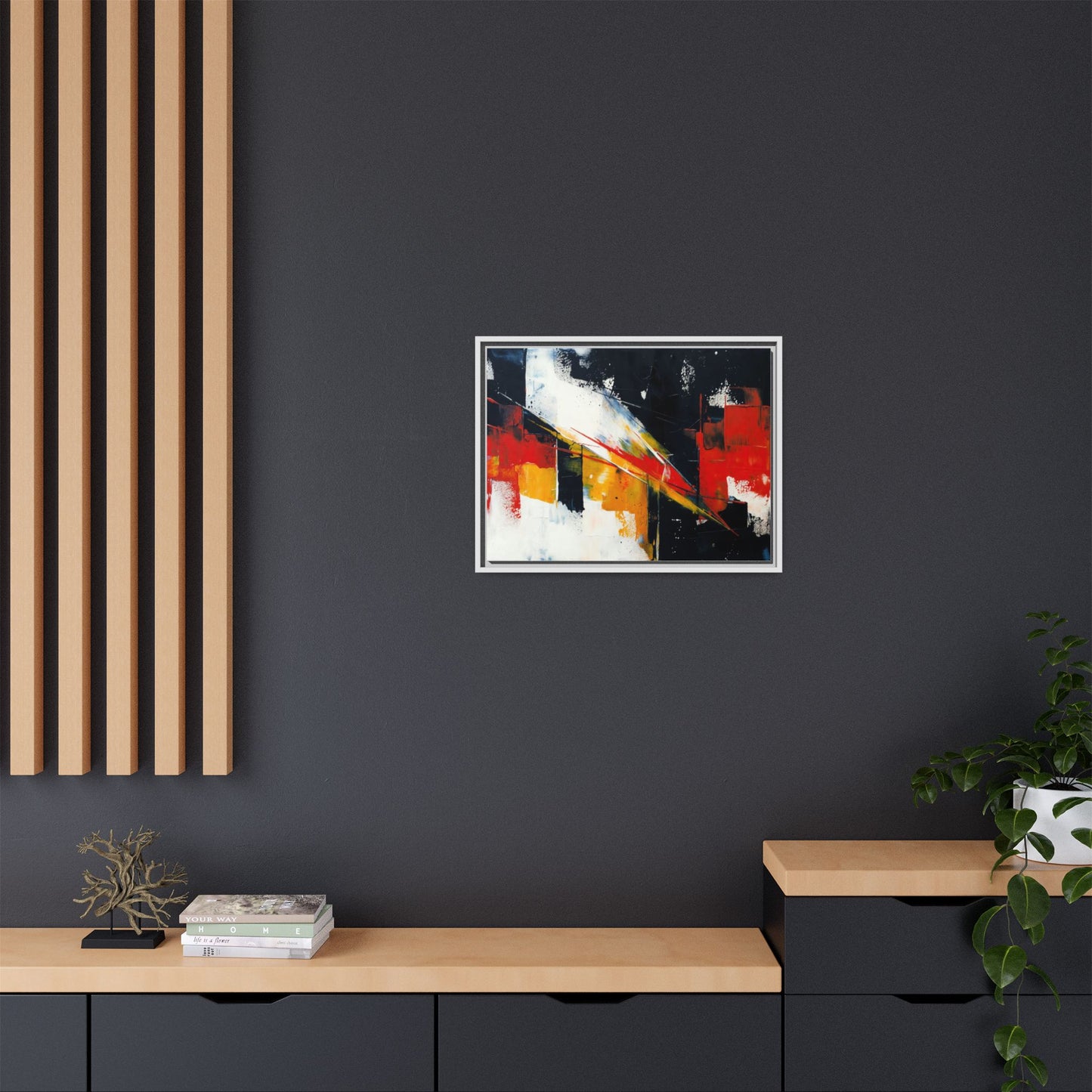 Abstract Red & Black Framed Canvas Print — Modern Geometric Wall Art