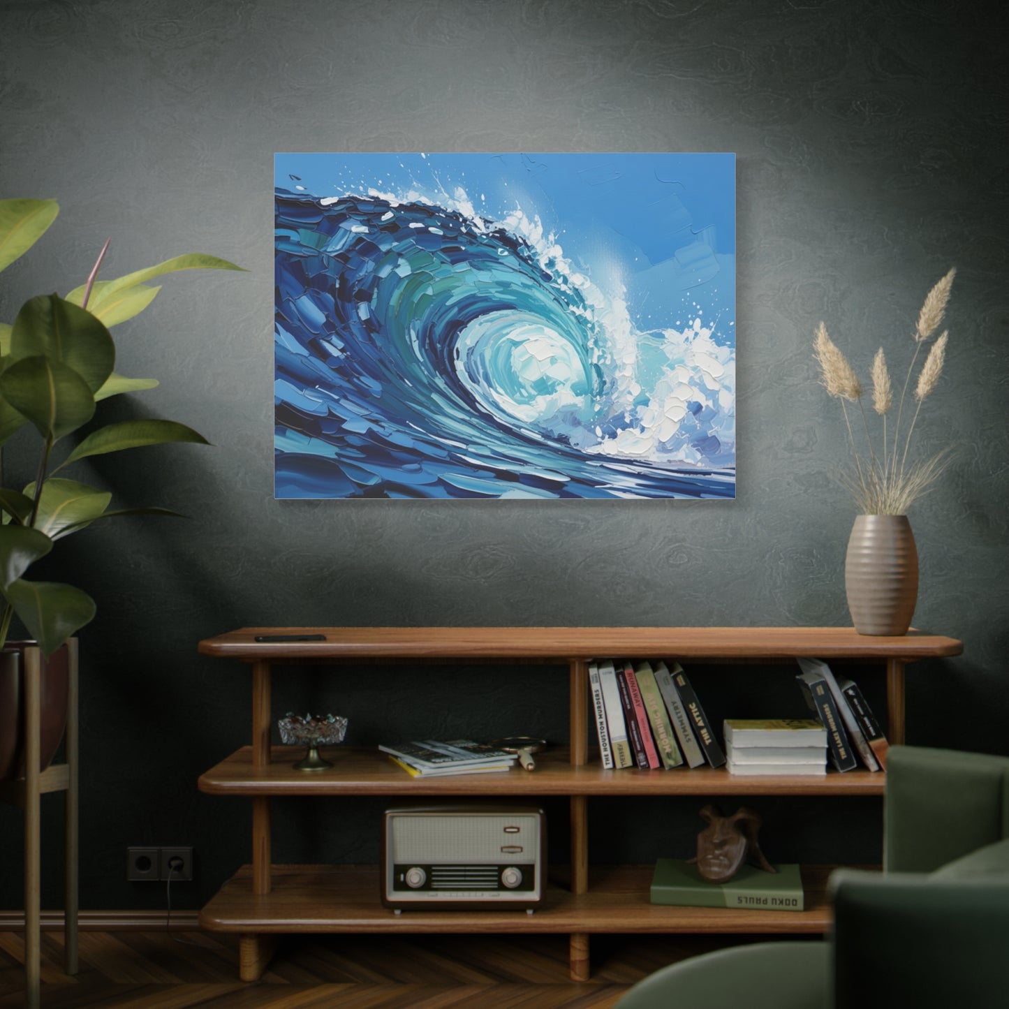 Ocean Wave Matte Canvas Wall Art — Blue Surf Wave Painting, Stretched 1.25"