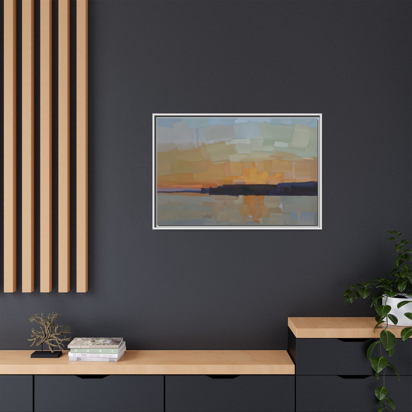 Framed Matte Canvas Sunset Abstract Landscape Art Print